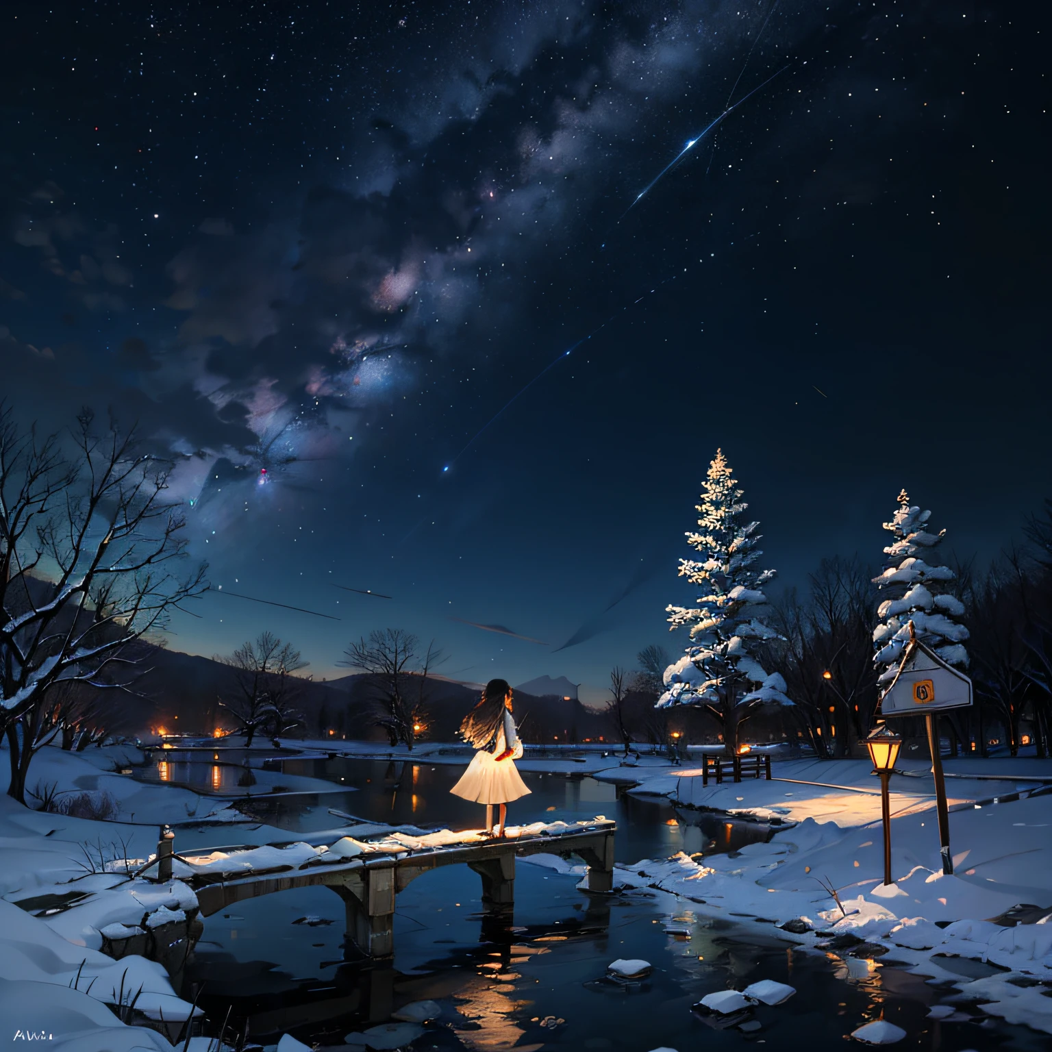 Starry Sky Girl Back Quadratic Loneliness Little River Big Tree --auto
