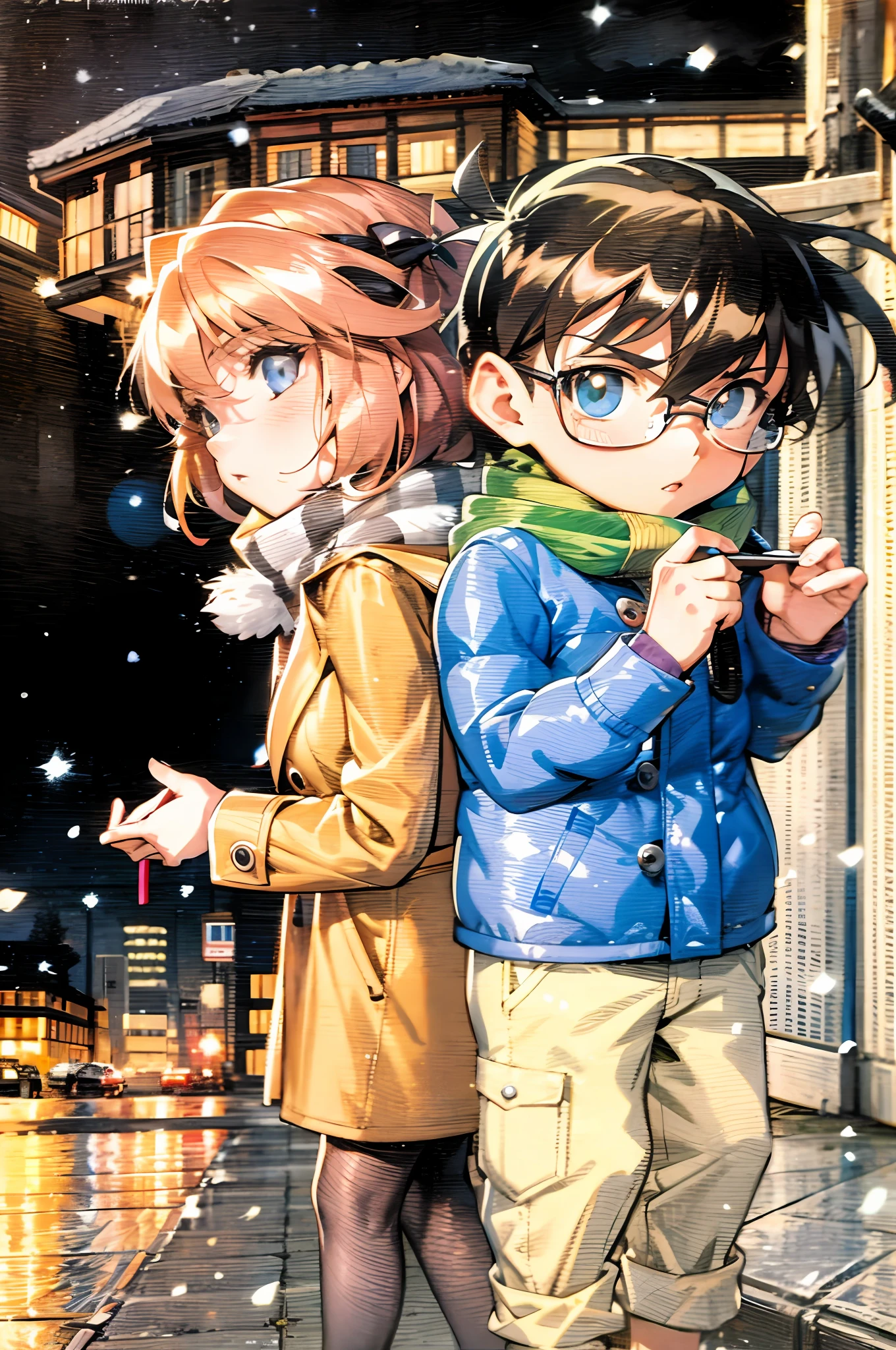 Anime couple sitting on sofa,hugs,kiss, inspired by Yumihiko Amano, An anime cover, Comic cover style, author:Ike no Taiga, comic cover, inspired by Ib Eisner, inspired by Ike no Taiga, author:Nobusada Yanagawa, comic cover, Full color comic book cover, anime big breast