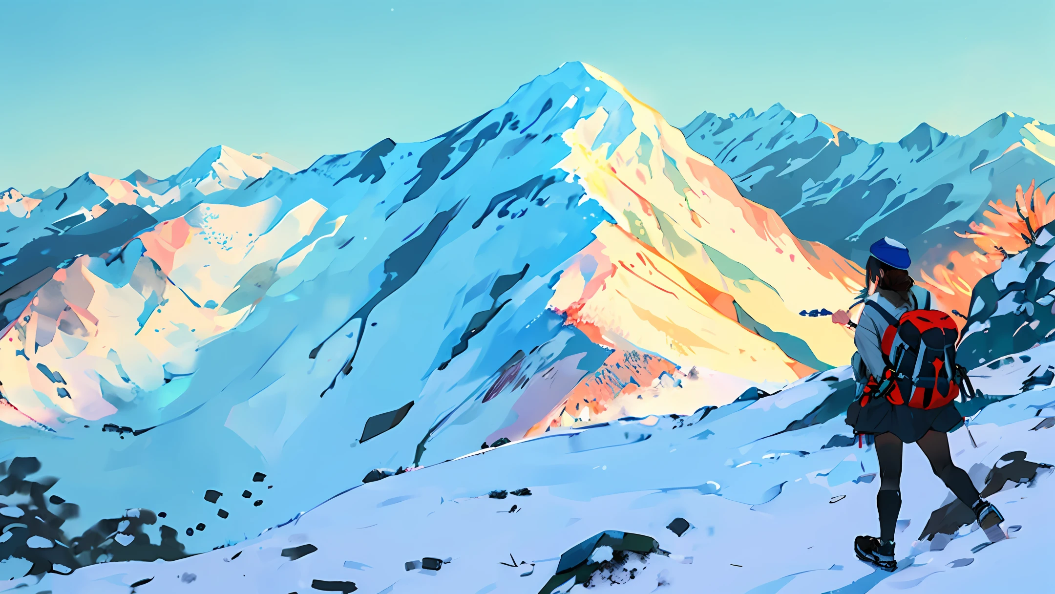 snow mountains,Back Shadow,mountaineering,exteriors,vale,hiking clothes,Hats,masterpiece,Need,