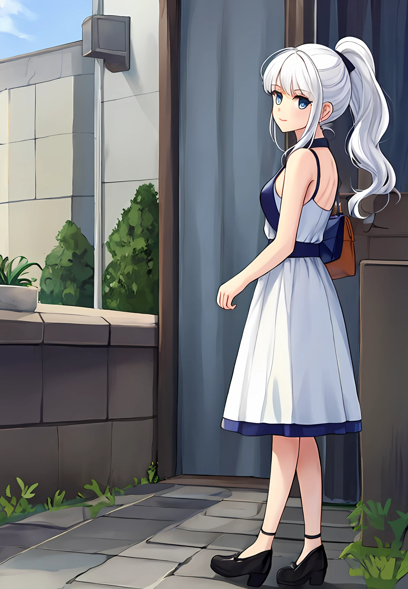 White hair，High ponytail，blanche，Tall