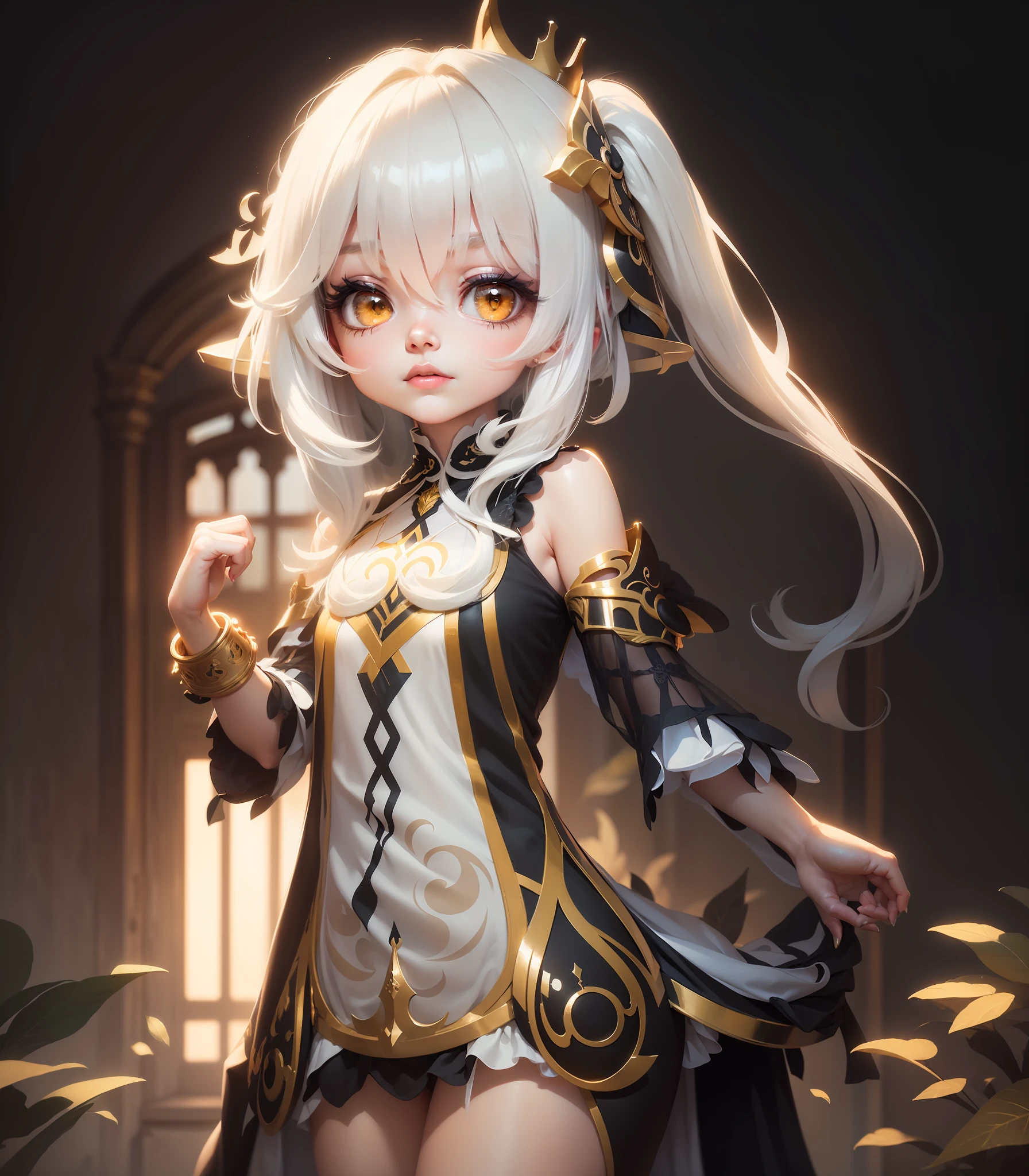 (Masterpiece:1.2), best quality, (illustration:1.2), (ultra-detailed), hyper details, (delicate detailed), (intricate details), (cinematic light, best quality Backlights), clear line, from below, soloist, perfect body, (1girl), white hair and yellow eyes, (emperor, black see-through clothes), (crown: 1.1), sitting on the throne, eyes slightly closed, head down, (shy: 1.2 ), (makeup), high contrast, (best illumination, an extremely create and beautiful), (cinematic light), colorful,