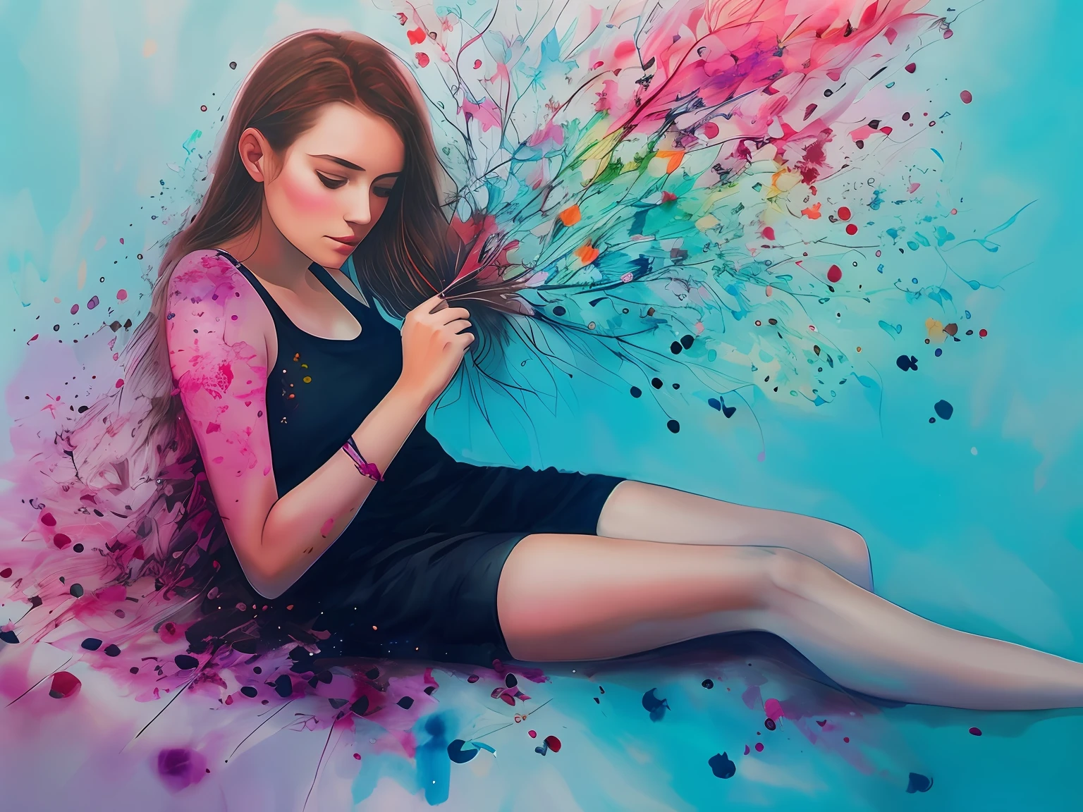 woman with agnes cecile, glowing design, pastel colors, ink drops, autumn lights