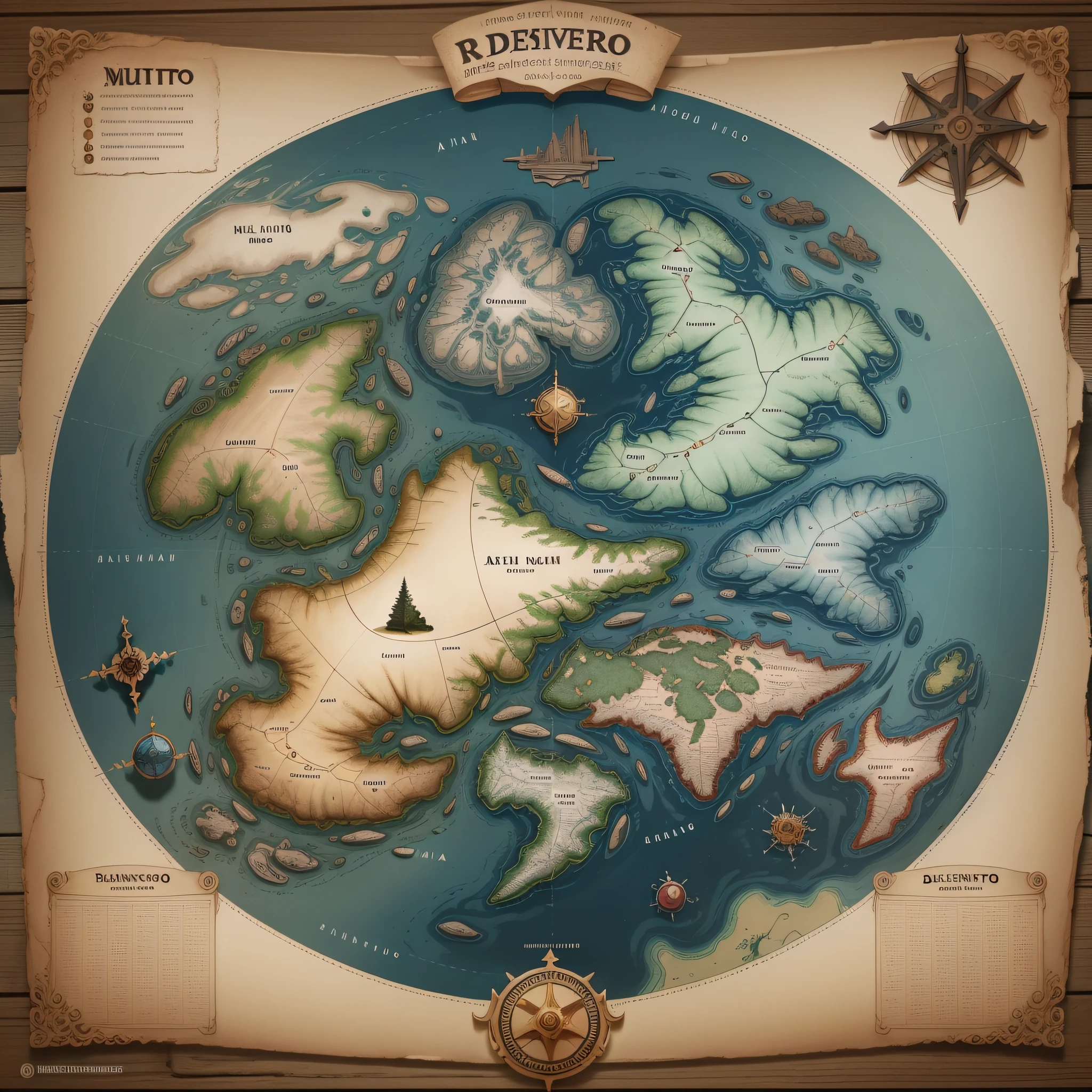 An rpg map of the region, (muito detalhado), (melhor qualidade), (best illustration) com um continente rodeado pelo mar. The continent is divided into 4 kingdoms: O reino humano, o reino dos elfos, The Kingdom of Demons and the Kingdom of Angels.