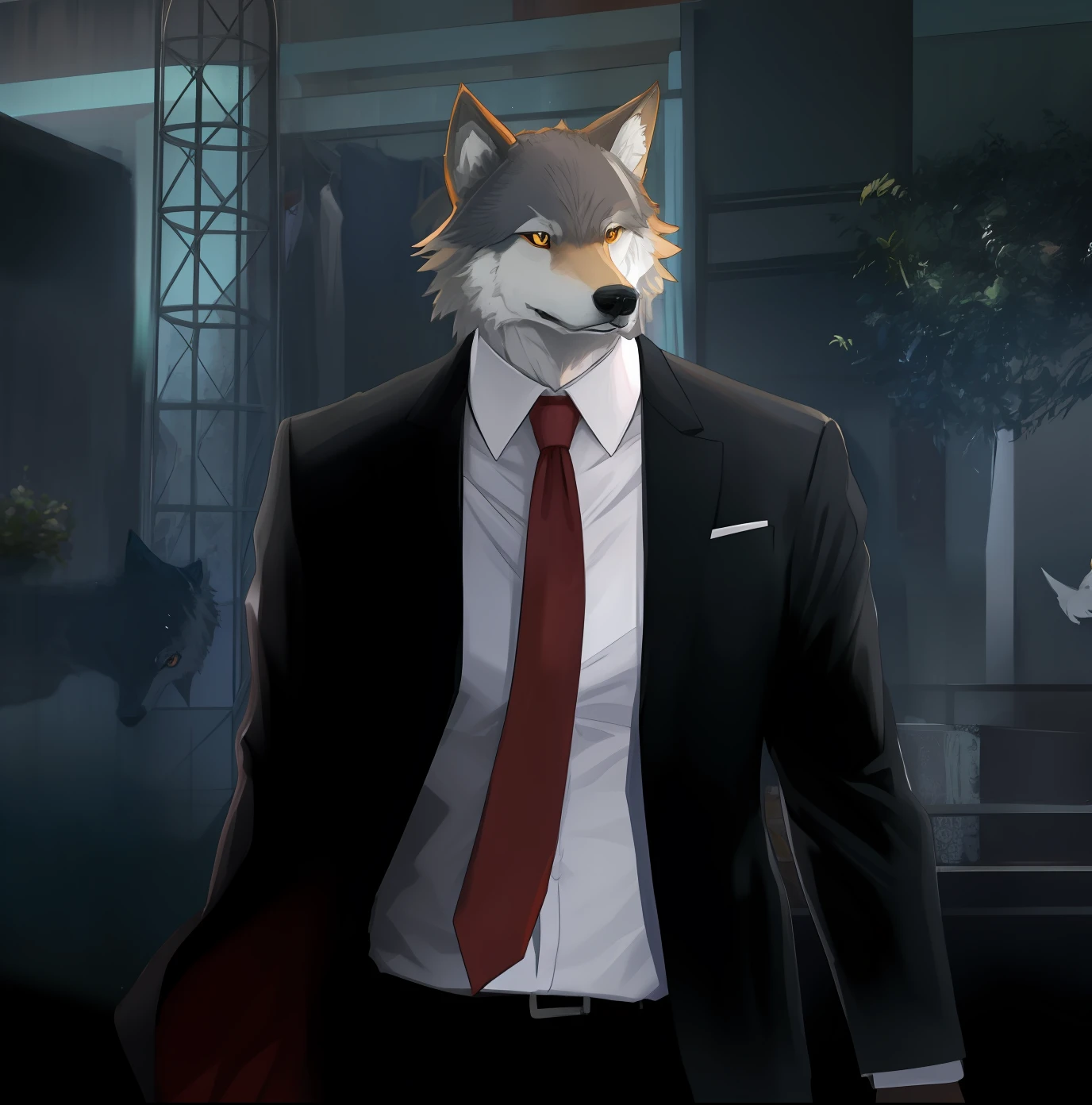 wolf head, suit, formal clothes, wolf, 8k, best quality