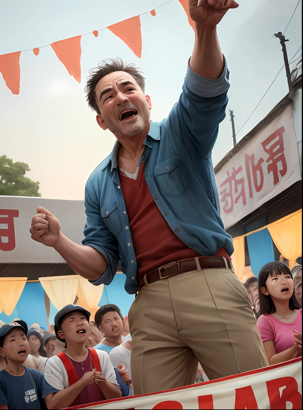 In the school playground, a group of students say goodbye to each other, everyone is carrying school bags, and there is a teacher in front of him who is in tears