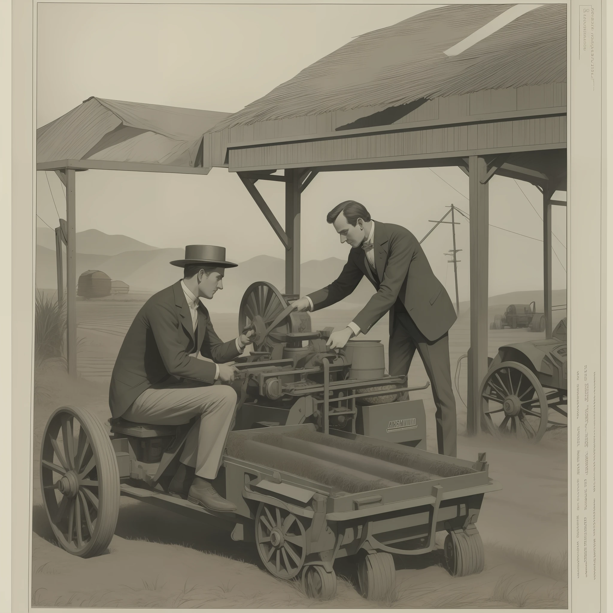 Image of Jerome Case designing new agricultural equipment in the year 1863