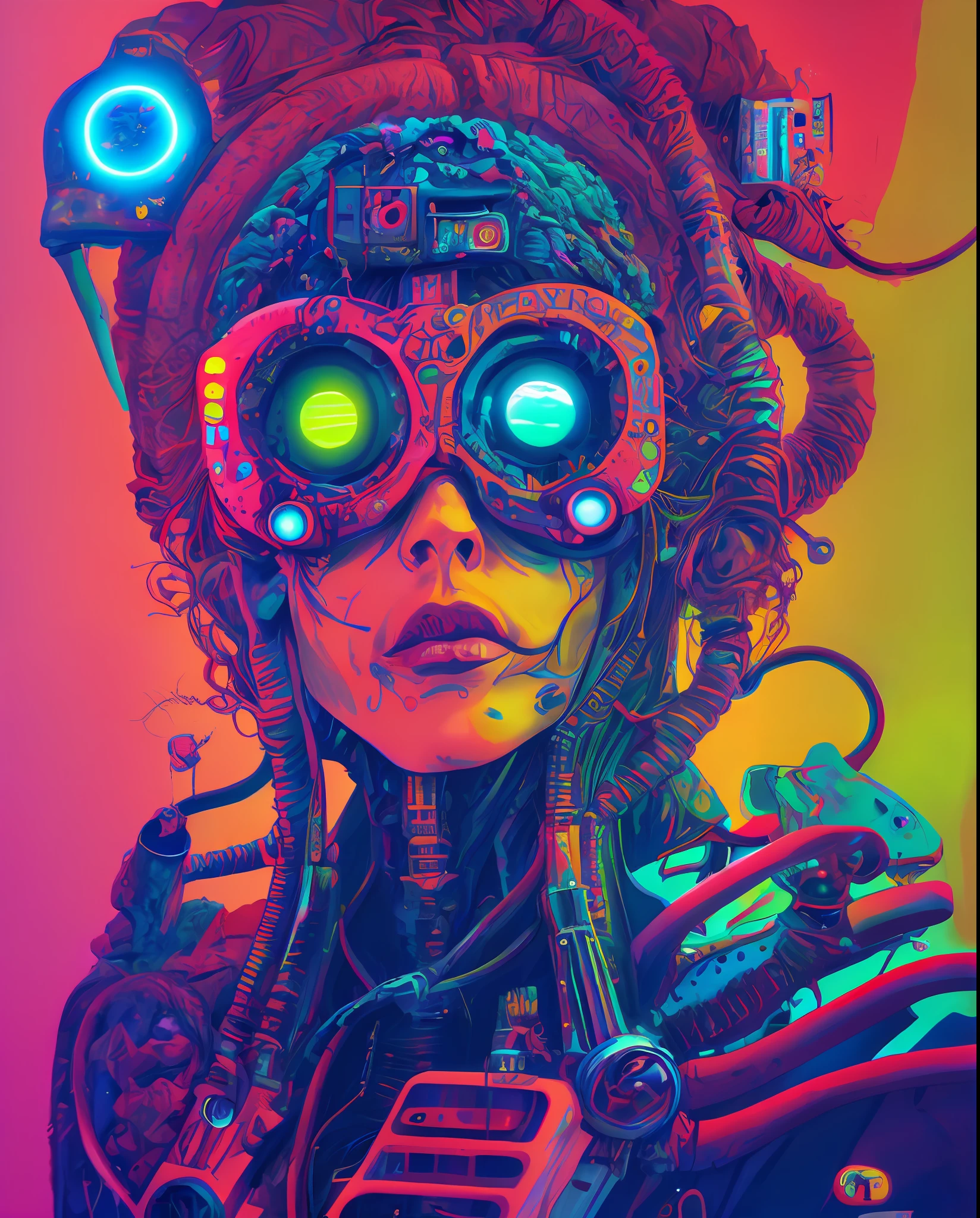 (CthuluBispo:1.2), cyberpunk cyborg bonita, rainbow colors, Psychedelic