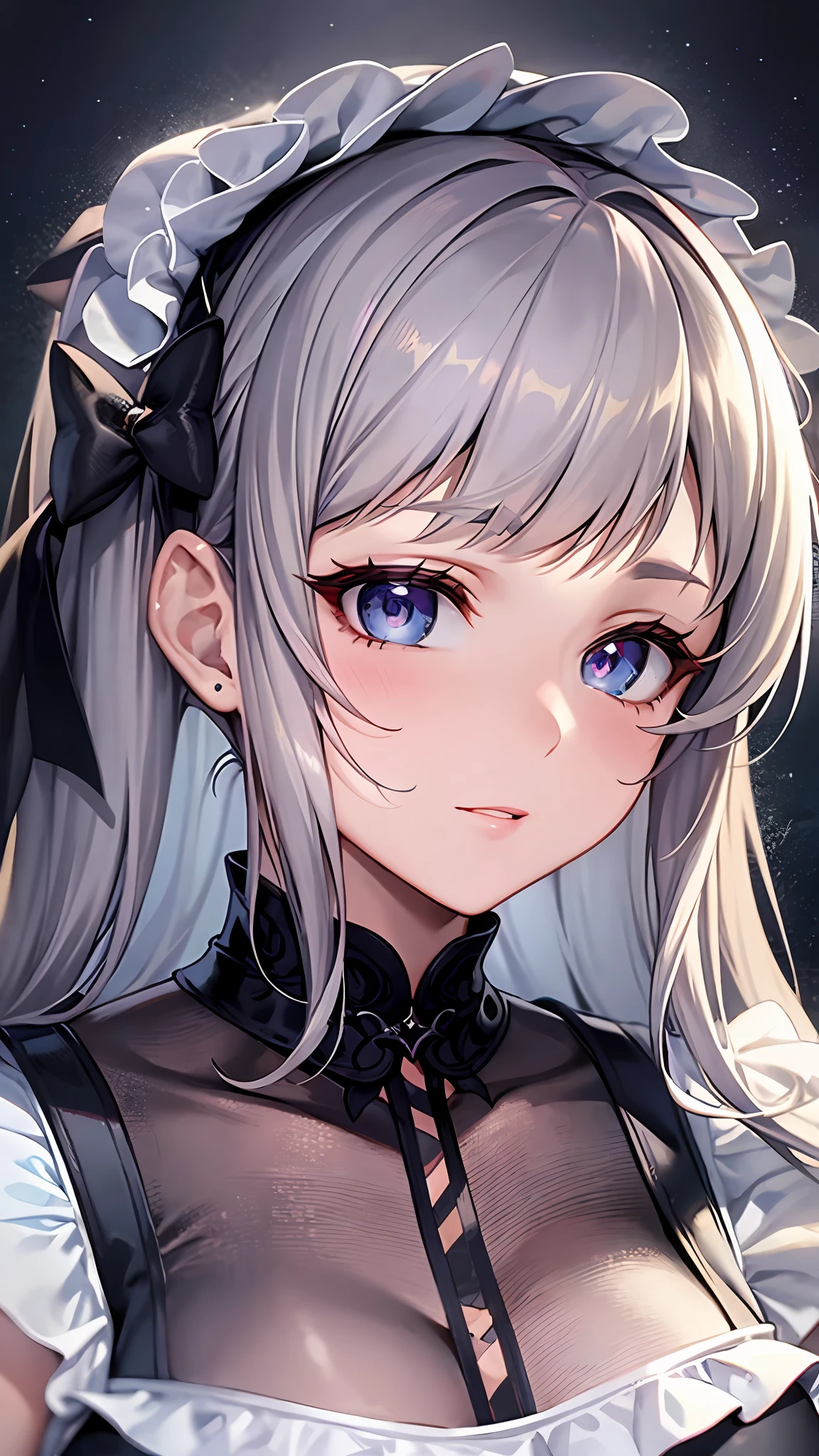 Close up portrait of woman in dress in white and black dress、Gothic Otome anime girl、anime girl wearing a black dress、Cute anime waifu in a nice dress、Anime girl in maid costume、Elegant Gothic princess、guweiz、Gwaits at Pixiv Art Station、Gwaitz at Art Station pixiv、Beautiful anime girl、Light smile