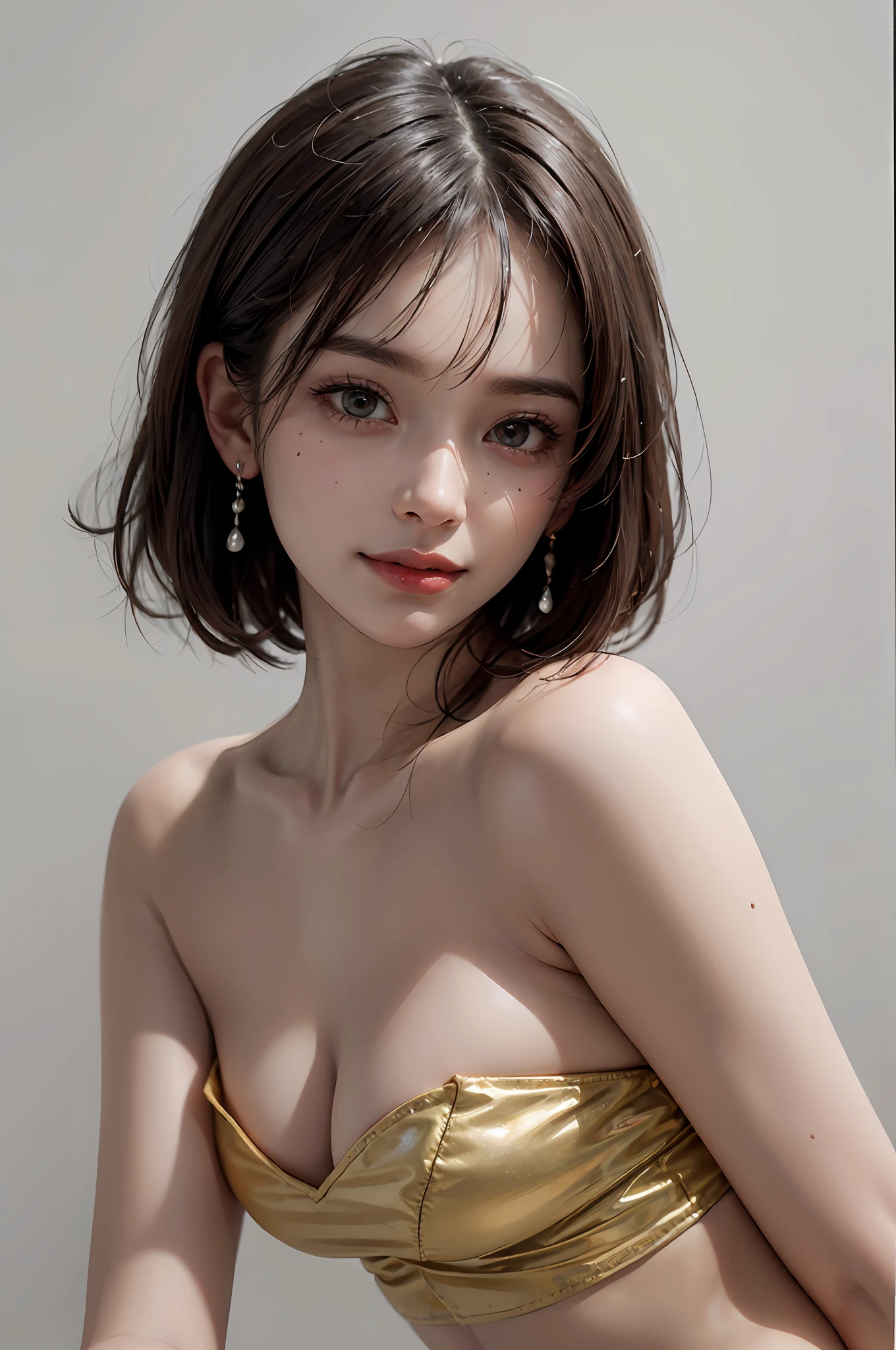 SeaArt Bot Variations 13:44:05 ((Masterpiece, Best Quality, High Definition)), 1 Girl, (Photorealistic: 1.4), Solo, White Background, Pure White Background, Mouth Closed, Happy Smile, Happy Smile, Pretty Black Hair, Short Hair, Big Eyes, Clear Double Eyelids, Eyelashes, Ears Out, Long Neck, Absolute Area, Skirt, ((Face Close-Up) ), (draw all head, shoulders), 19 years old, attractive proportions, shiny skin, clean collarbone, face in golden proportions, perfect face, tearful mole, mole on chest, bangs, clean bangs, lip gloss, thin lips, white skin, , big b