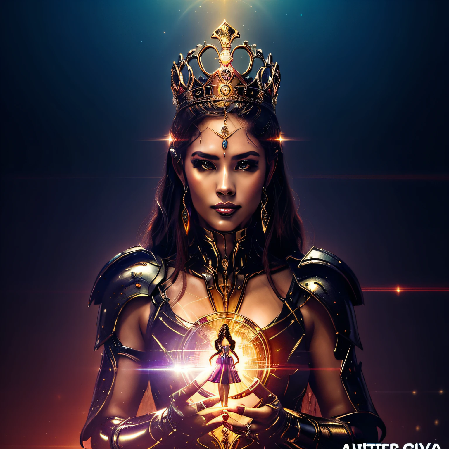 A Sensual Queen in a Technological Realm" An image of a cyberspace empress adorned in a futuristic regal outfit ruling a virtual kingdom. A cena se passa em um ambiente digitalmente imersivo, exalando um ar de autoridade, Power and seduction
