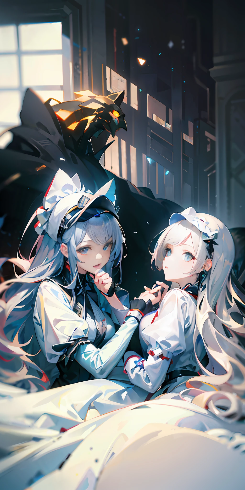 Anime characters sitting on beds,A bird flies overhead, From Arknights, WLOP and Sakimichan, style of anime4 K, Guviz-style artwork, from girls frontline, nightcore, A scene from the《azur lane》videogame, 《azur lane》role, Best anime 4k konachan wallpaper