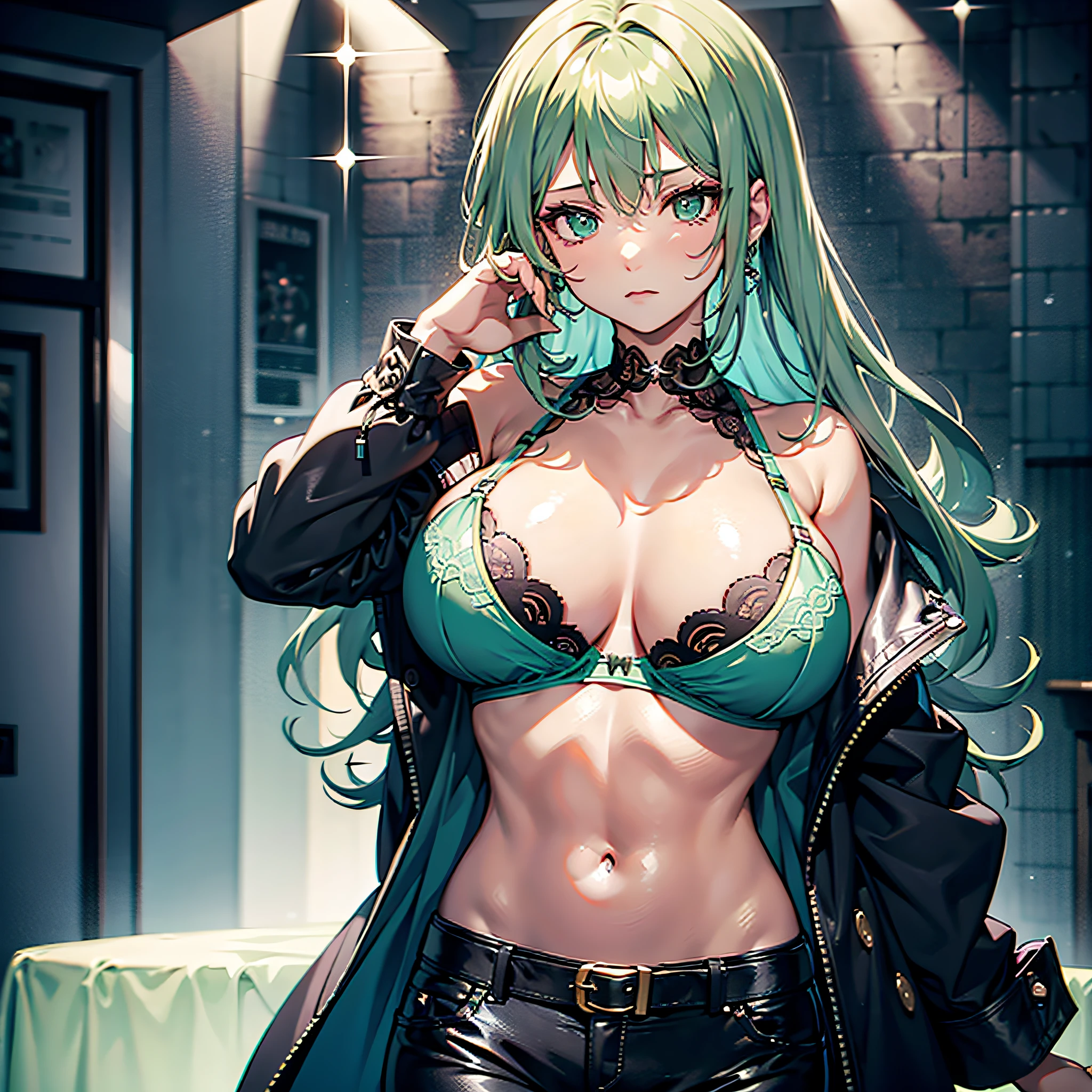 Sage valorant with big breasts in a green bra
