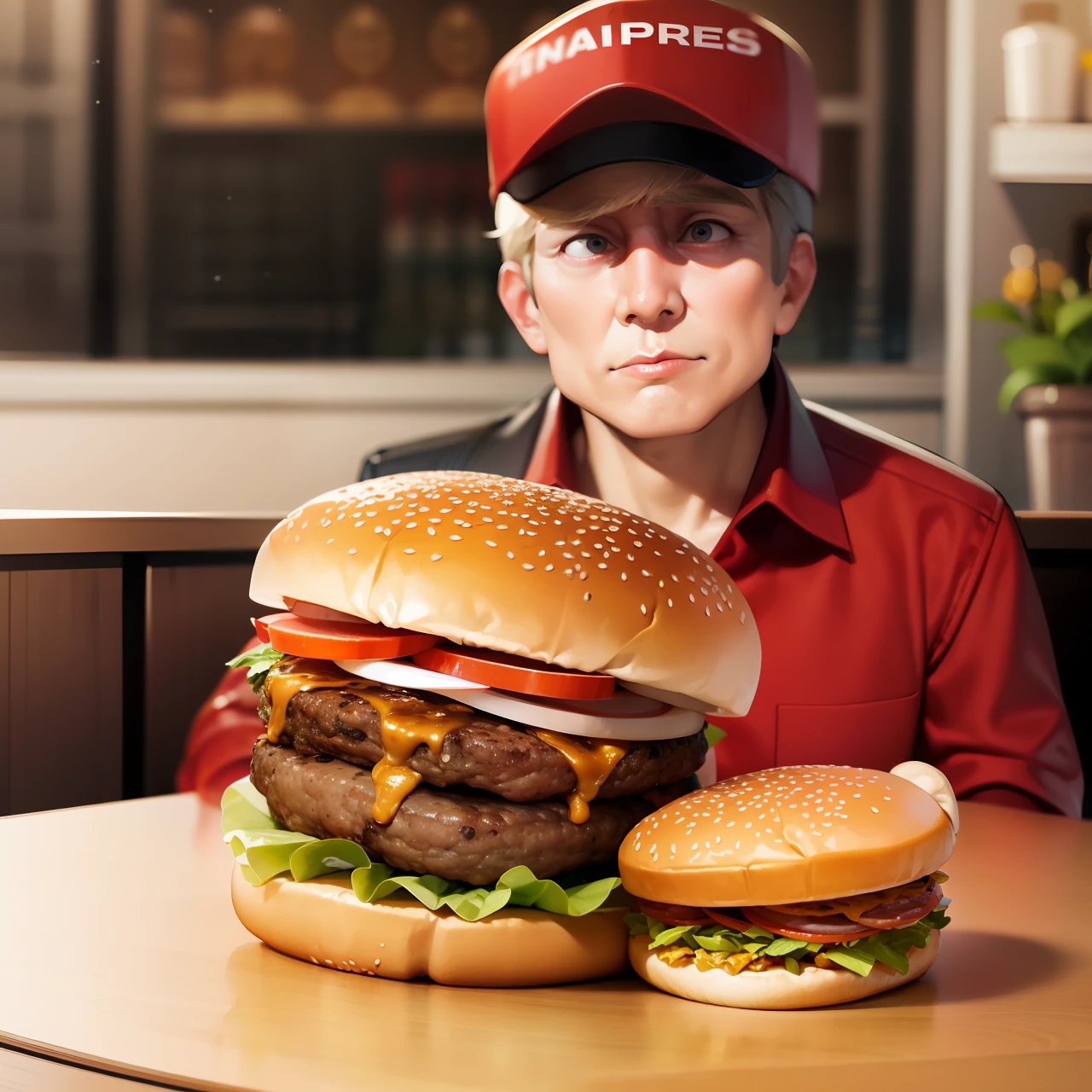 Trump eats hamburgers