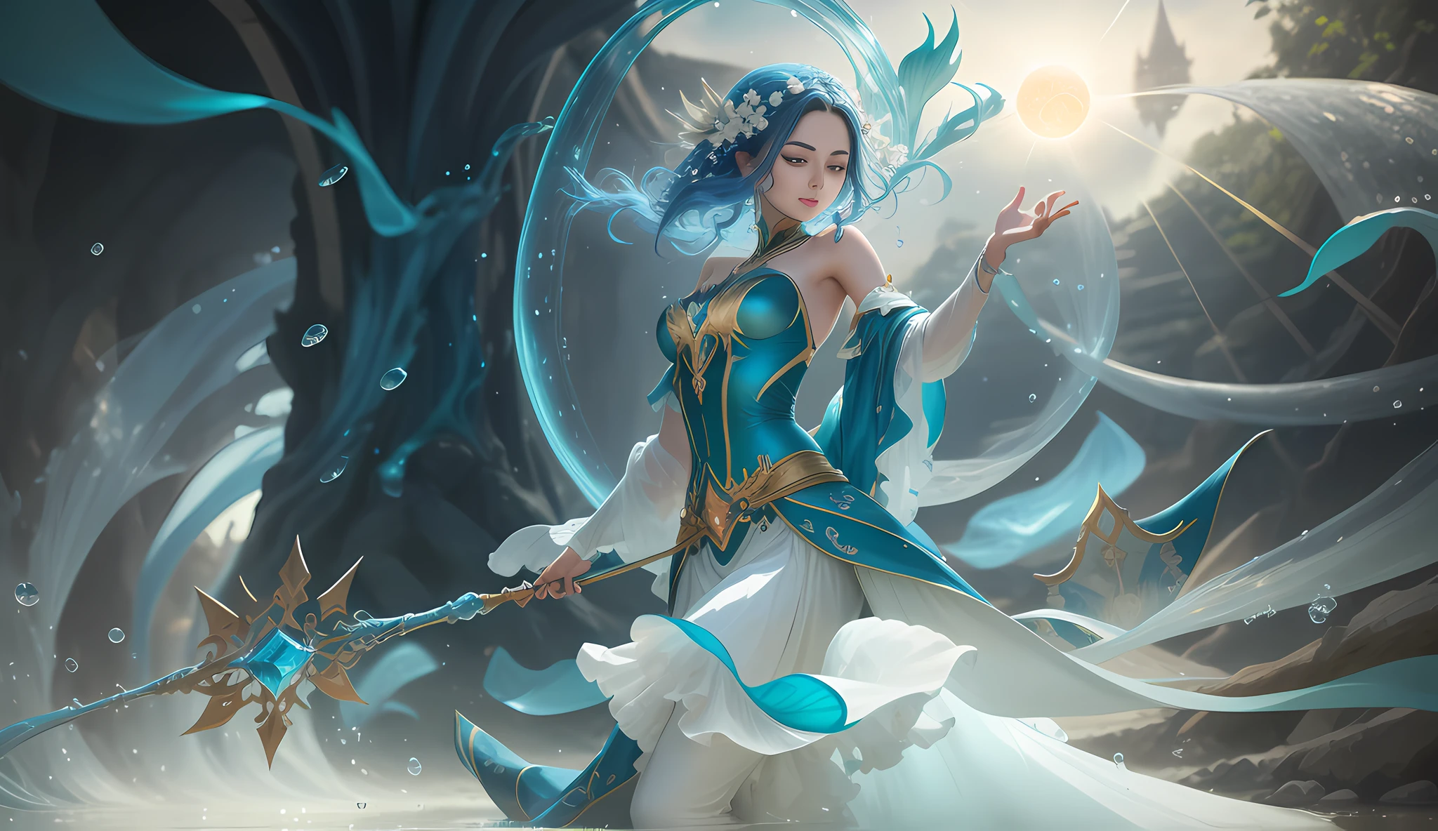Amidst a mystical realm, a water sorceress stands gracefully beside a meandering river. Seu traje, reminiscent of the water's hue, glistens like a gentle current under the sun's caress. With eyes as deep and serene as the vast oceans, she personifies her profound connection to water's essence.
Nesta floresta encantadora, A flora prospera com vitalidade, as if rejoicing in the presence of the water mage. The air itself seems to carry a magical allure, carrying whispers of her mystical abilities. Cercando-a, droplets of water hang suspended in the air, a mesmerizing display of her power over this life-giving element.
Capturado por Paolo Raeli com uma Nikon Z6 II e uma lente macro, the photograph flawlessly portrays the harmony between the water mage and the natural world. The dance of natural light and studio lighting further enhances the ethereal ambiance, encapsulating the enchantment of this magical encounter.