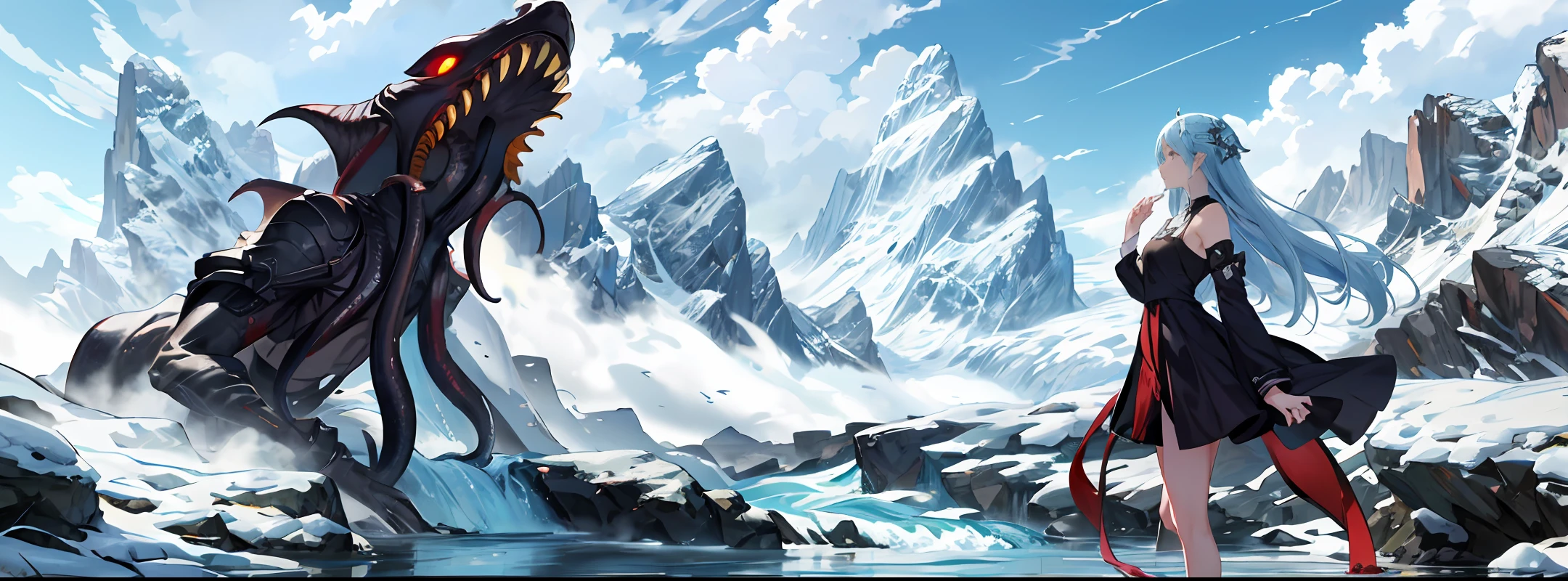 fanciful，Desperate，Implication，High mountains and flowing water，a beauty girl，Cthulhu