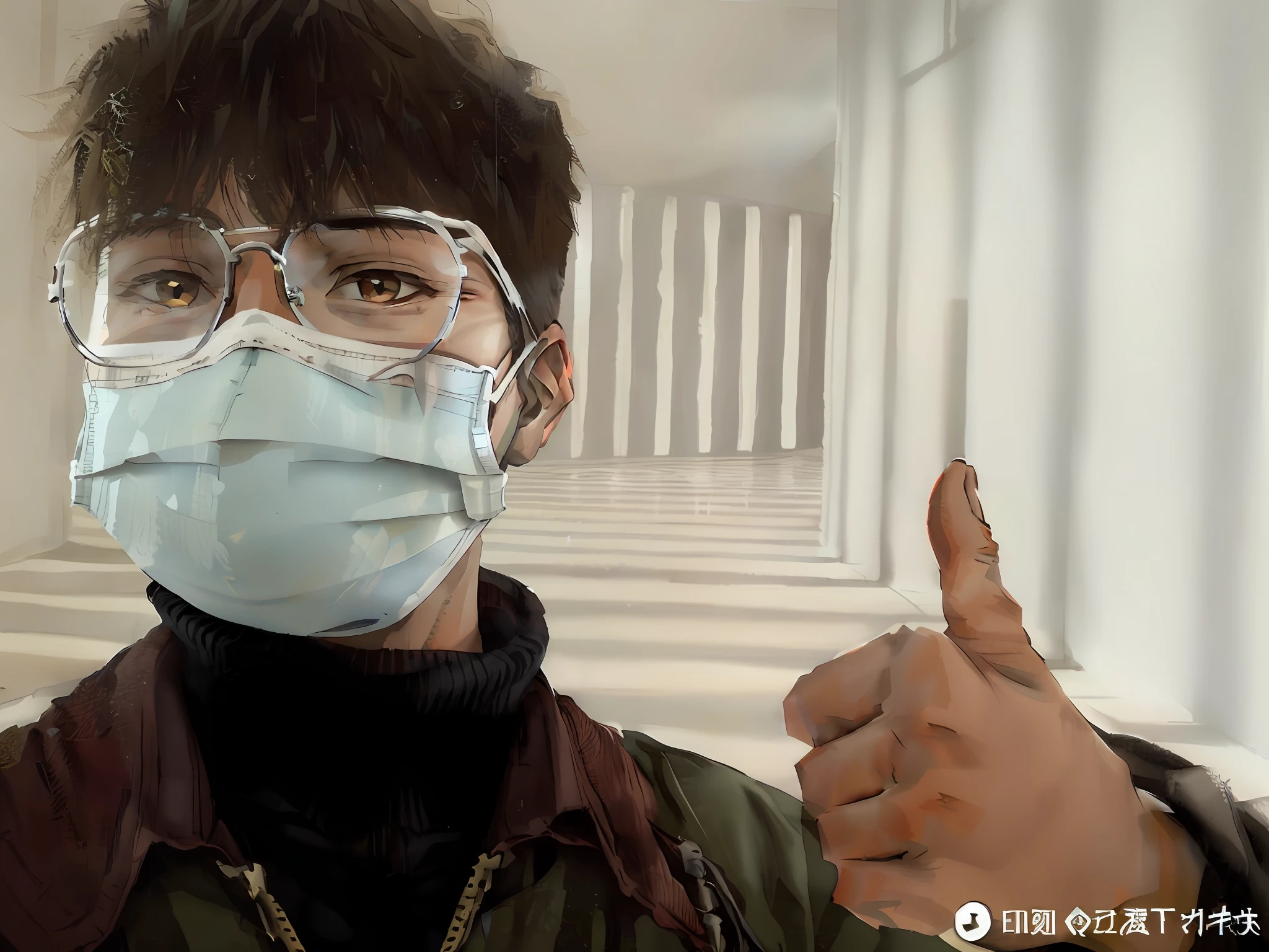 there is a man wearing a mask and giving a thumbs up