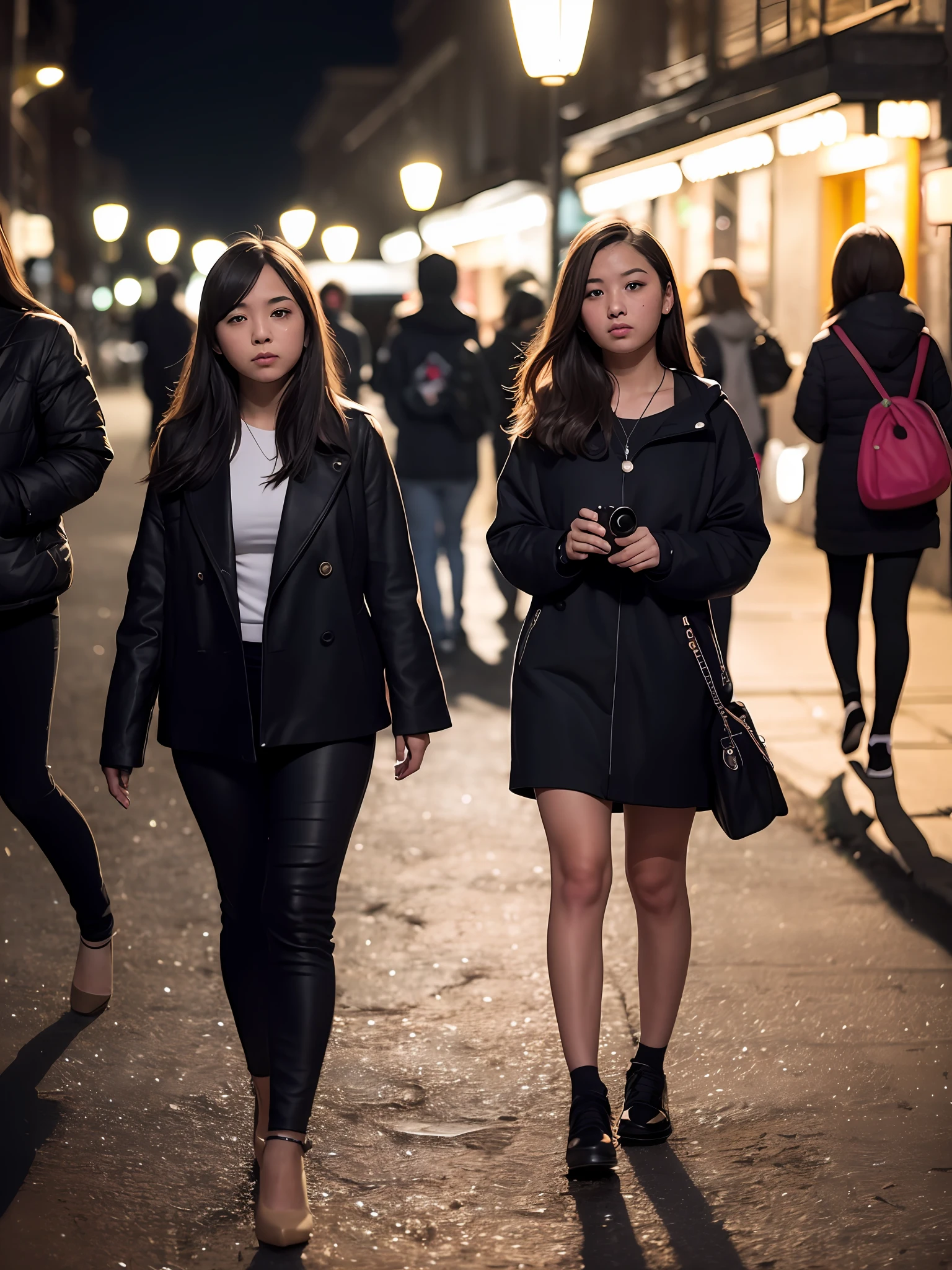 With a 35mm focal length,f1.8 Girls photographed under street lamps