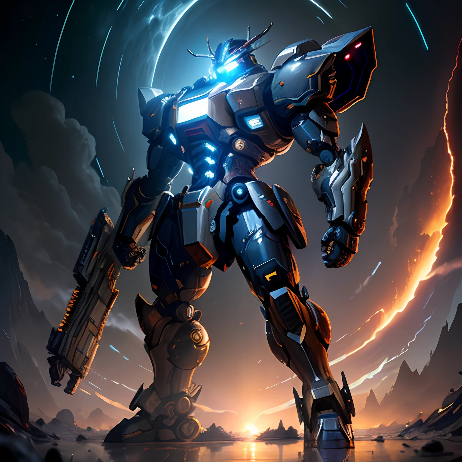 Masterpiece-level mech characters,Ultra-high-definition graphics,Image temperament elite,Has blue、Pink and red mech design,Handsome, extraordinary。 --auto