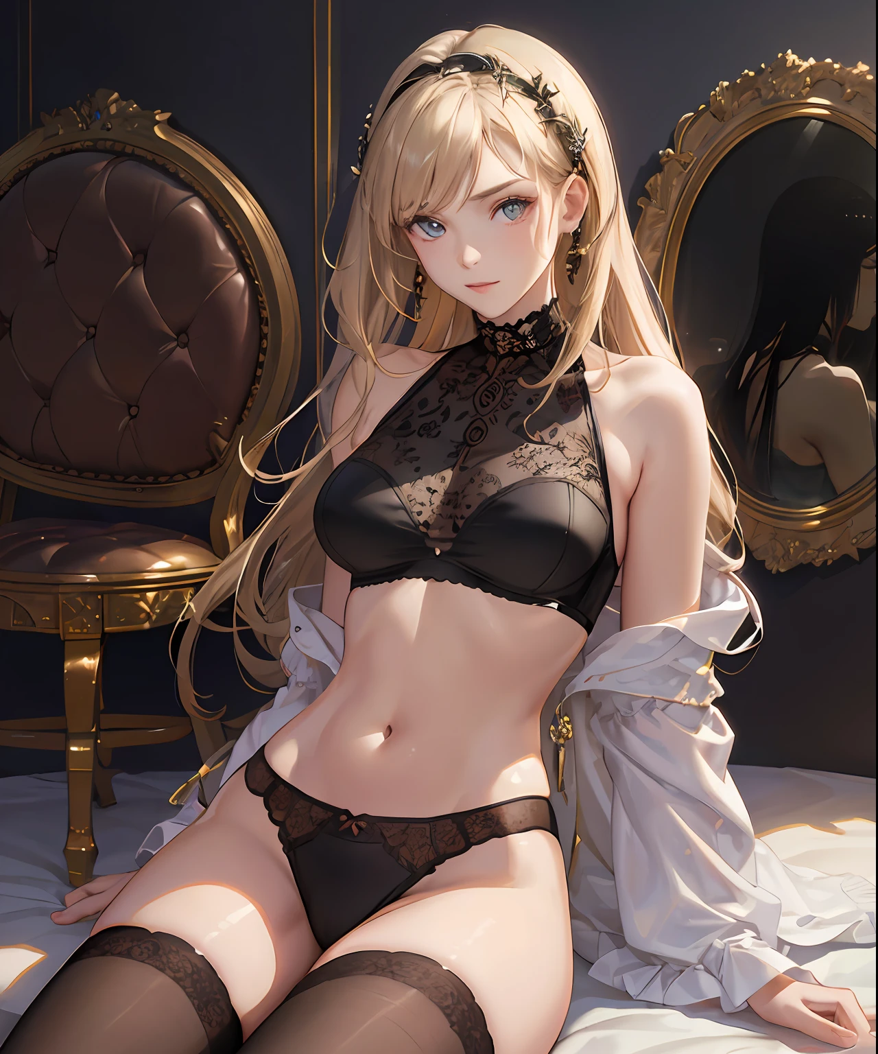 bralette,suspender stockings,high-heeled,Bigchest,plumw