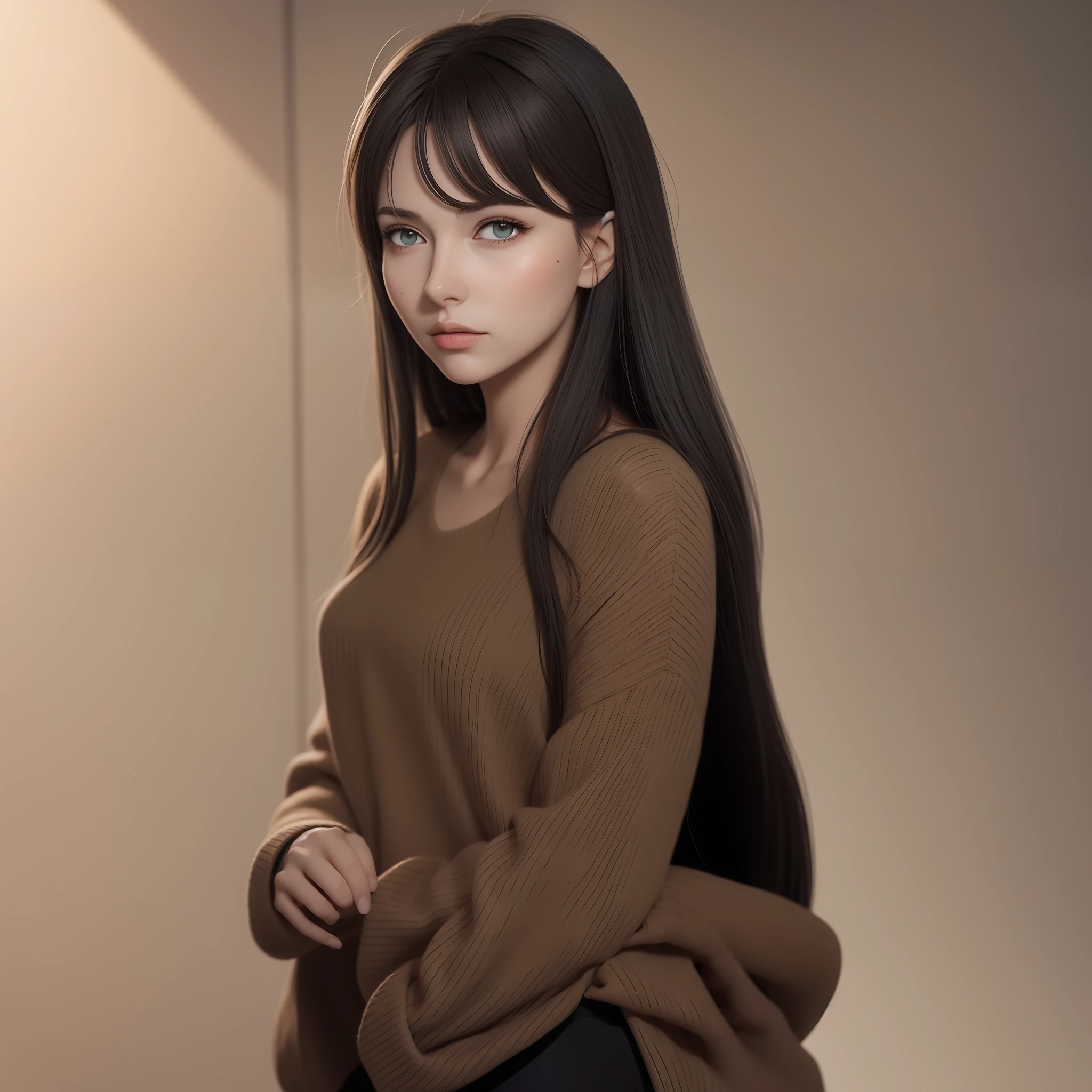 araffe woman with long hair and a sweater posing for a picture, realistic anime 3 d style, made with anime painter studio, [ 4 k digital art ]!!, 8k digital painting, painted in anime painter studio, artwork in the style of guweiz, 8 k resolution digital painting, 8k resolution digital painting, Smooth Anime CG Art