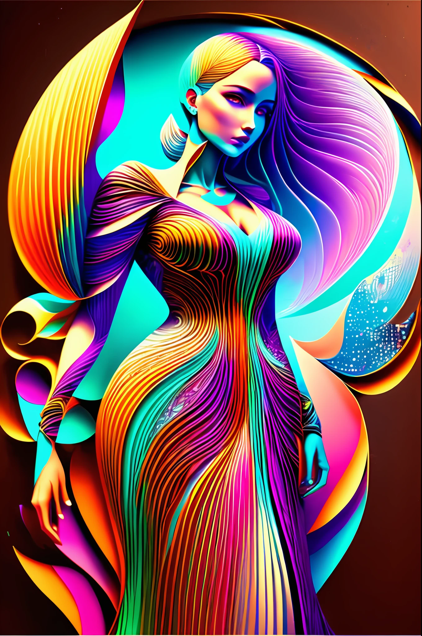 multi dimensional quilling paper,A woman in a gorgeous long dress，neonlight, 3 d neon art of a womens body, Hyper-realistic classical style, futuristic art style, Beautiful noble woman model, Cyb style ， Hyperrealistic, cyborg fashion model, cyberpunk art ultrarealistic 8k, Beautiful digital artwork, Cyberpunk art style, cyborg fashion shot, cyberpunk vibrant colors, gorgeous digital art, stunning digital art