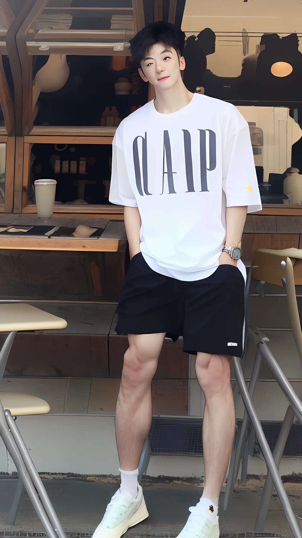 boy，shortpants，Bare white legs，full bodyesbian