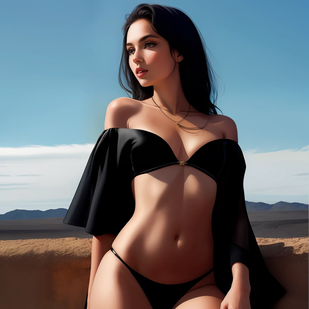 Nude black silk woman
