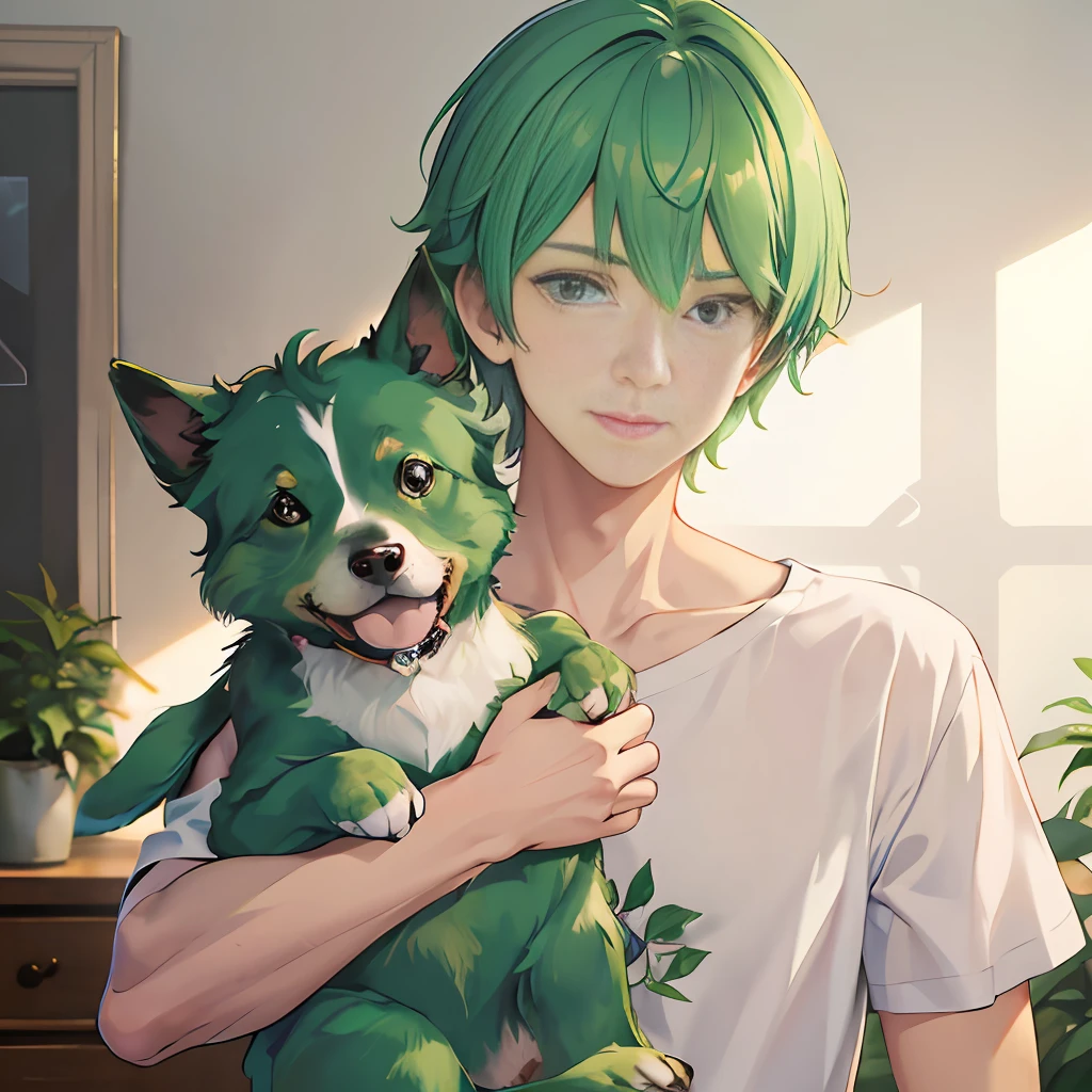 Boy holding dog