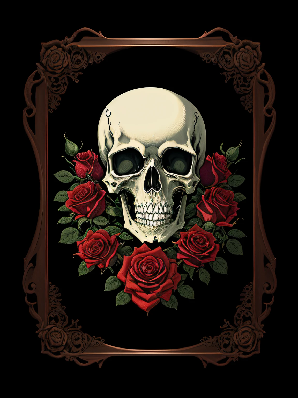 a close-up view of a big petrified rose illustration,death illustrations, with intricate details, surrounded by a soft glow,