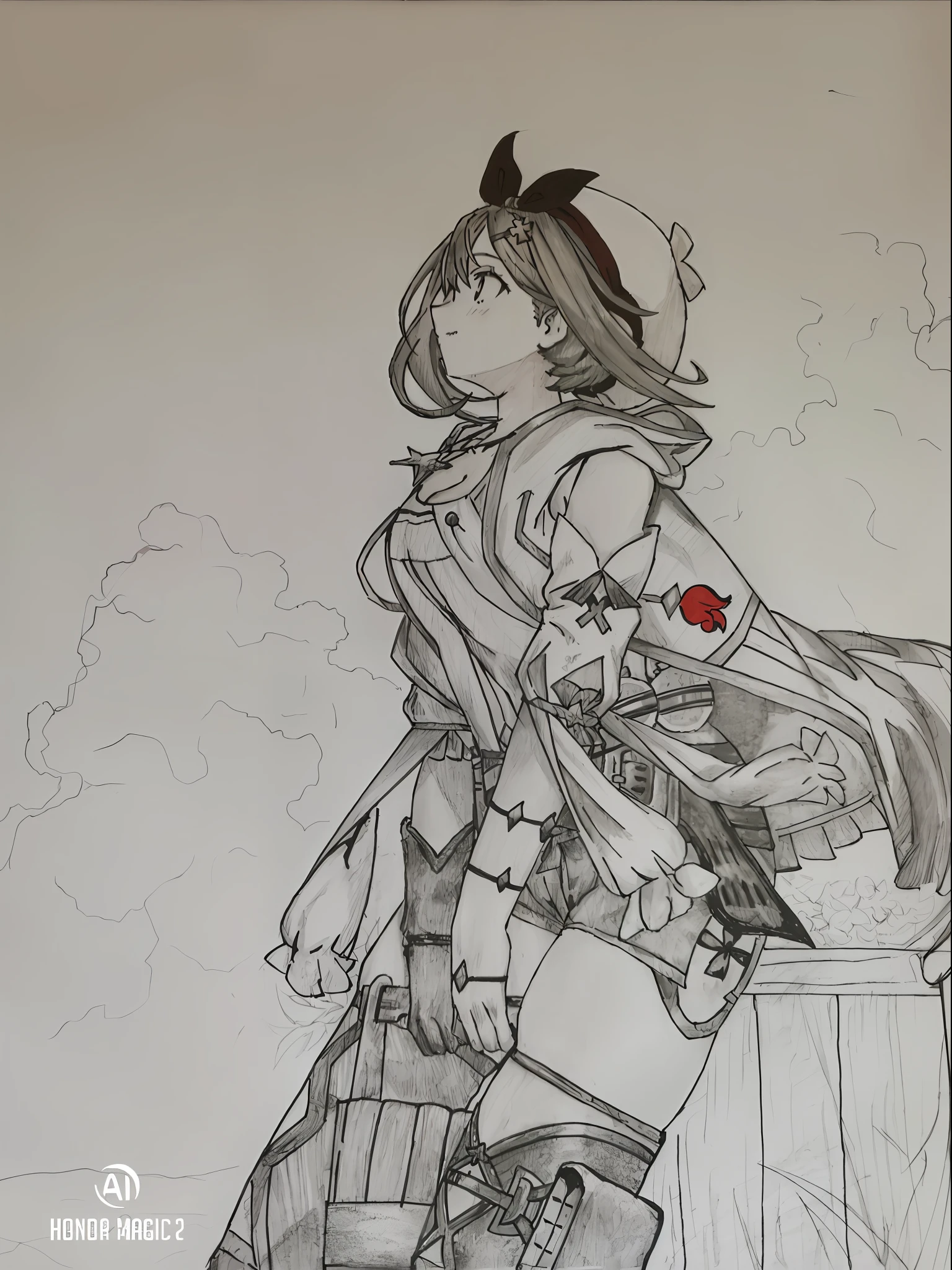 drawing of a woman with a gun and a bag, Kantai collection style, pencil and ink manga drawing, Marin Kitagawa fanart, inspired by Kawabata Ryūshi, Female protagonist 👀 :8, yandere intricate, pencil and ink manga, shalltear from overlord, ink and pencil, anime sketch, by Kamagurka, Anime Paintings