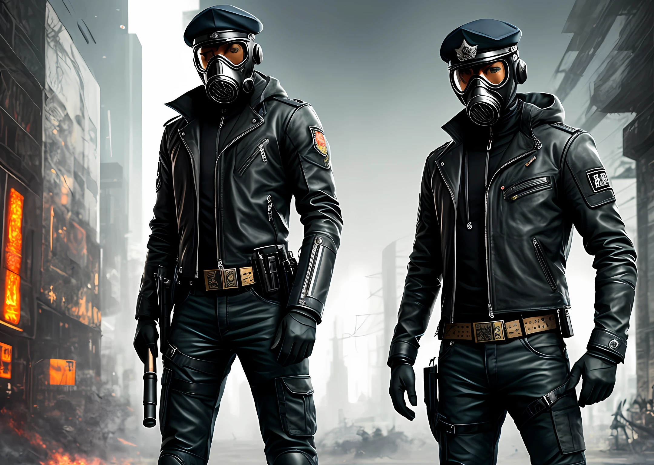 musculature，Gas masks，Officer's cap，leathers，cyber-punk