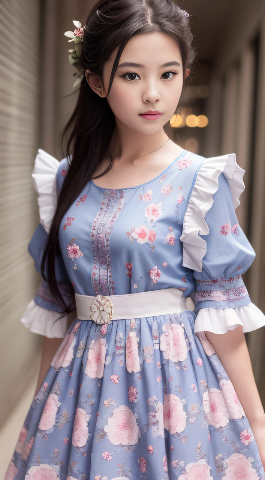 1 sweet girl，Floral dress，