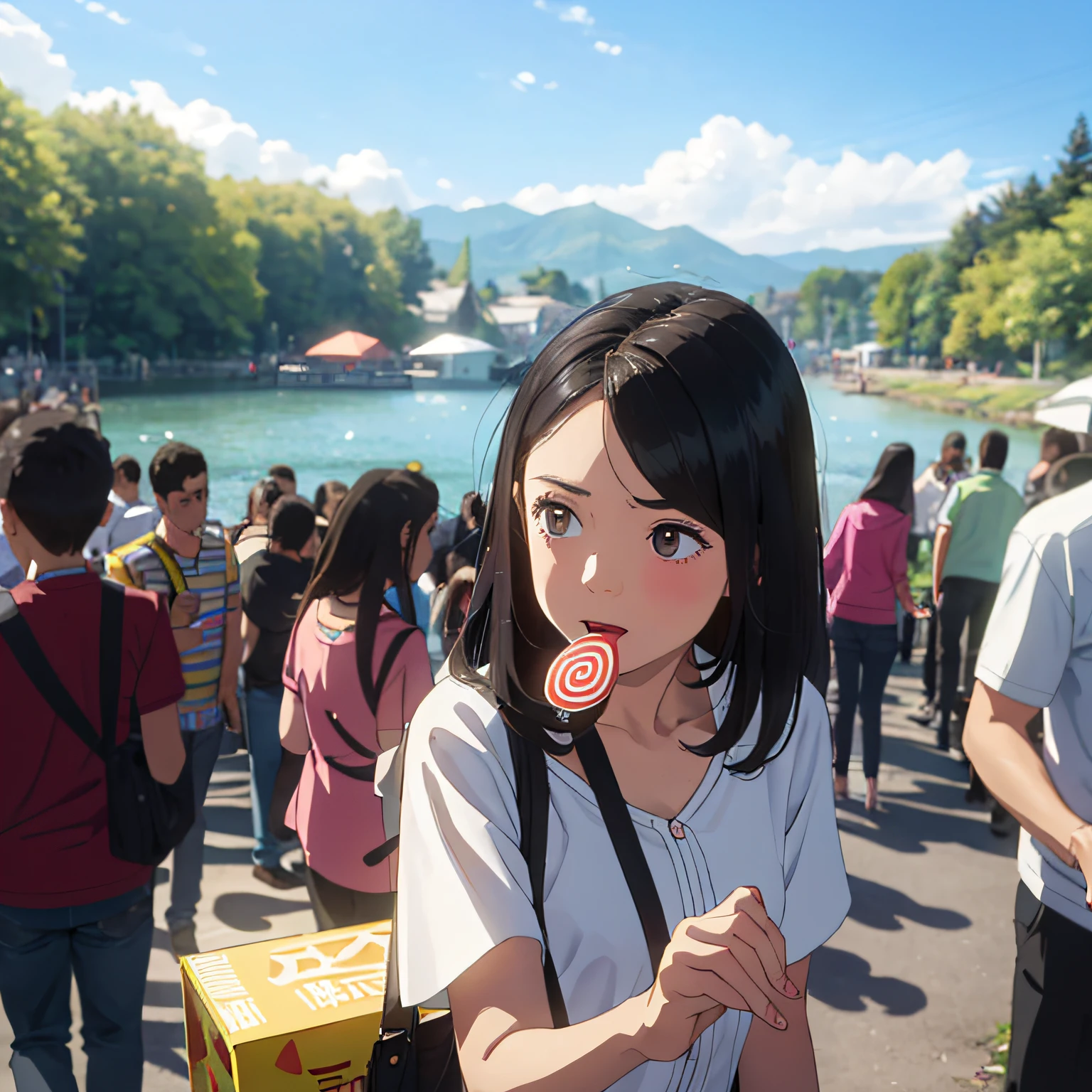 By Dianchi Lake，The crowd is surging，A young and beautiful woman，A three-year-old boy with a lollipop --auto