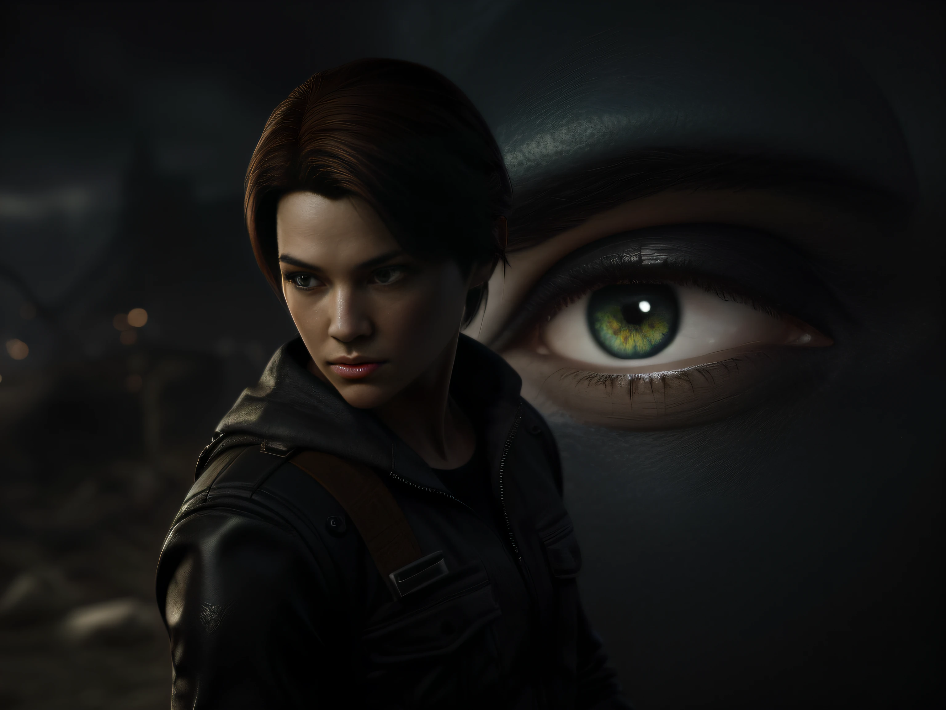 Um homem, cabelo loiro curto olhos castanhos claros, com roupa de policial, como um (((personagem de jogo de terror))), de video game, Leon, de Resident Evil 4 em uma cidade ao fundo cercada por zumbis apavorante sedento de sangue, in an apocalypto setting at dusk in Recon City: Fluxo de tinta preta : Obra-prima photorealists 8k: Aaron Horkey e Jeremy Mann: intricately detailed liquid gouache: Jean Batiste: caligrafia: acrylic: aquarela, fotografia profissional, luz natural, volumeric lighting, maximalist photographic illustration: Marton Bobsert: (no watermark and signature), 8k arte conceitual, intricadamente detalhado, complexo, elegante, expansivo, fundo de fantasia, anatomia perfeita, Perfect hands and face, Studio shot, cores ricas, fantasia, foto realista, ultra detalhado, vibrant lighting, texturas realistas, rosto bonito, olhos fofos, detalhes finos , Detalhes Intrincados, Corpo Completo, Hiper-realista, Glitter, Figura Completa, Supermodelo, cinemactic, Hiperdetalhada, Extremamente Bonito