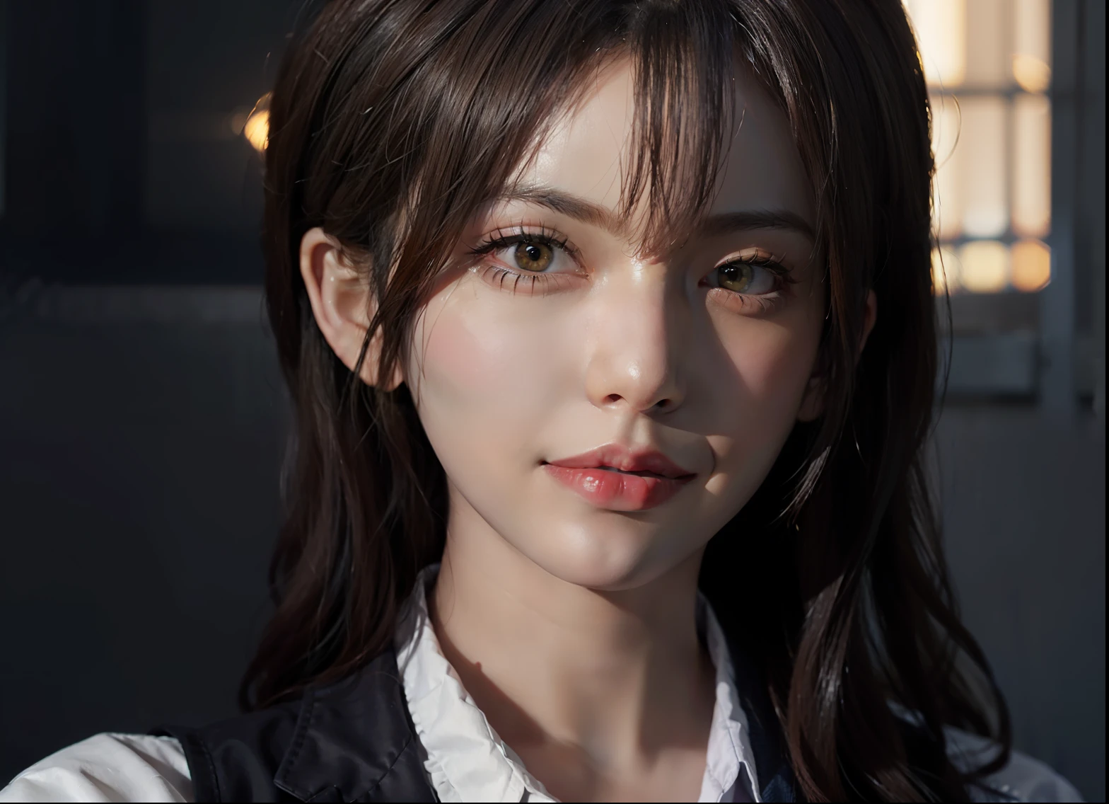 Hyperrealist portrait of female by david hockney and alphonse mucha,fantasy art, photo realistic, dynamic lighting, artstation, poster, volumetric lighting, very detailed faces, 4 k, award winning,, 1girl, in the dark, deep shadow, low key,cowboy shot,(official clothing:1.4) ,long hair,white hair,