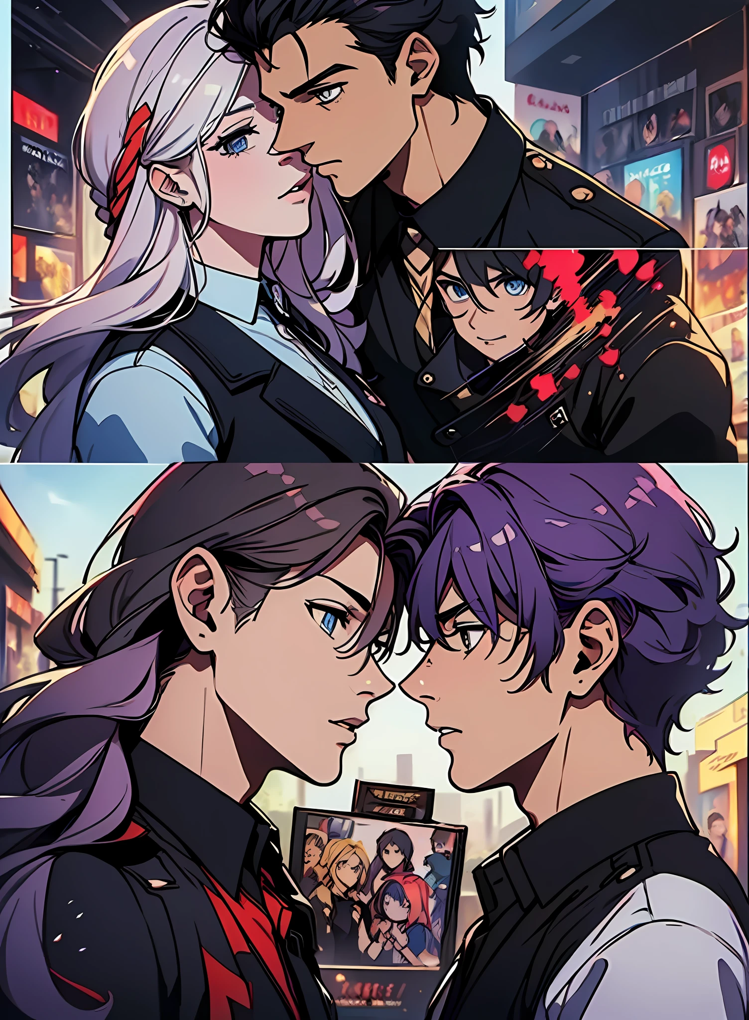 (Very detailed CG Unity 8K Wallpapers、​masterpiece、beste-Qualit、An ultra-detailliert)、movie『Titanic』Heroine,  Love romance、Young Kate Winslet、 Young Leonardo Wilhelm DiCaprio、a blond、Red-haired、A sexy、Bold poses、Two lovers、lovemaking、Look at each other、Being in love、cute couple、Hollywood English Posters、(((​masterpiece)))、Art Station Style、animated cartoon、love、nobles、4k、8k、16k、UHD、Shorts Hair、Landscape of Roses、Water color color on background