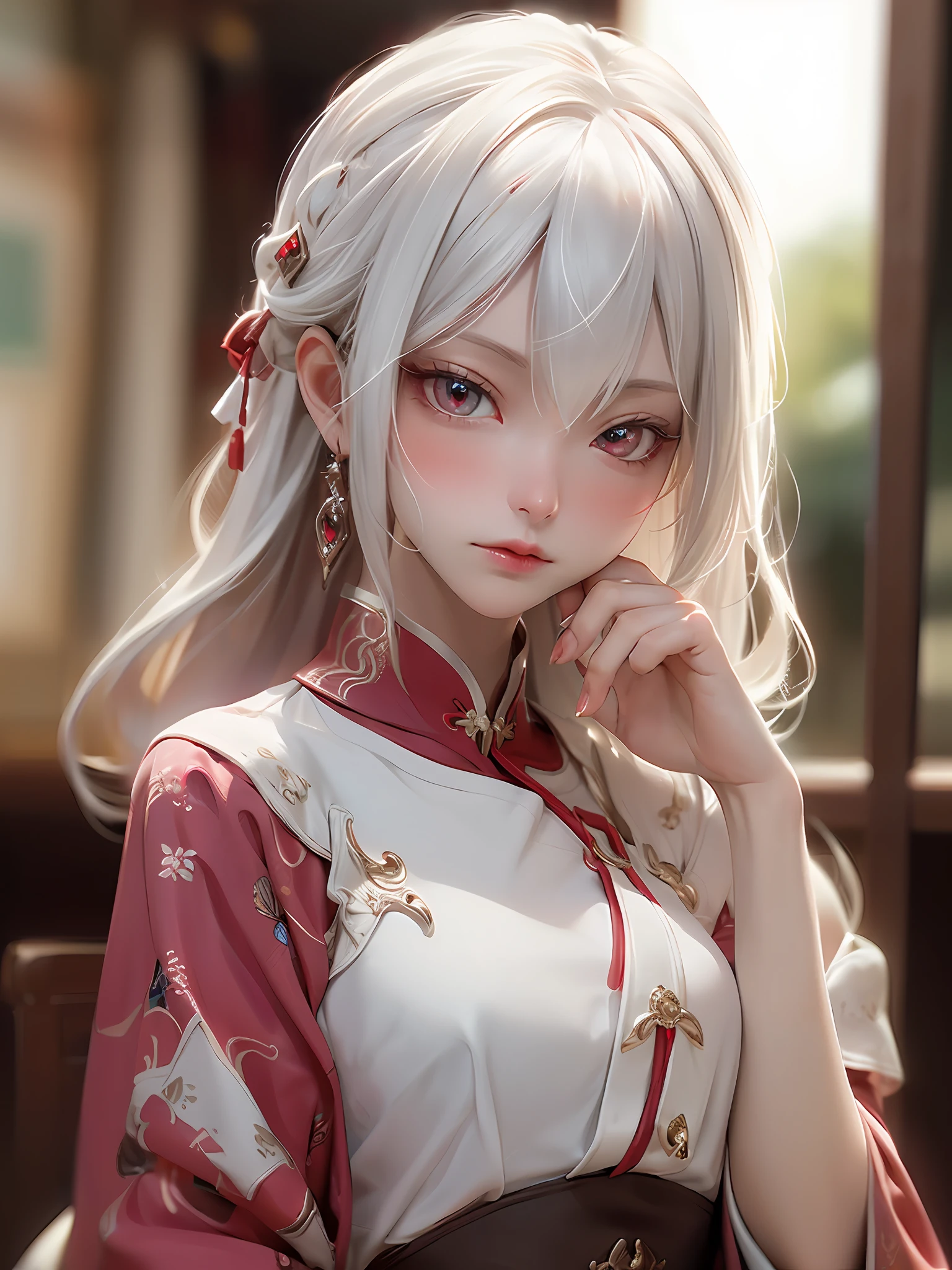 (fine, sharp image, super resolution, extremely amazing detail, awesome detail), subsurface scattering, best ratio of four fingers and one thumb, masterpiece, best quality, high quality, (1girl:1.2 ), solo, boy, white hair and red eyes, vampire, indifference