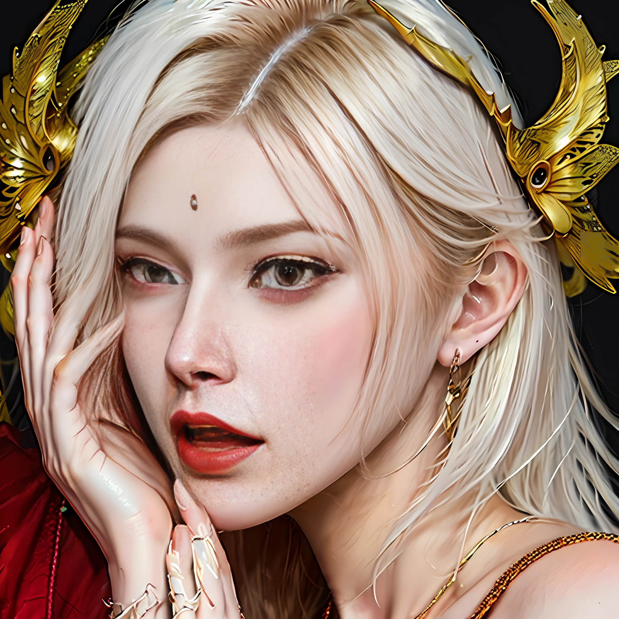 White hair, devil's horns, obscene expression, saliva drawing, super detailed