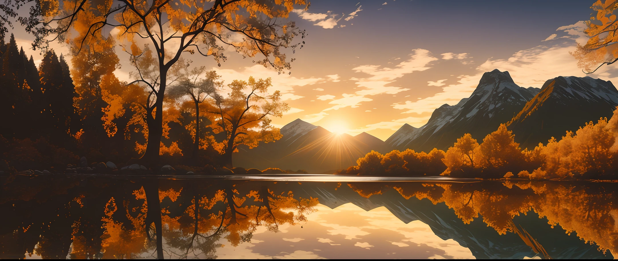 wallpaper, summer, lake, dawn, forest, detailed forest, clouds, masterpiece, cinematic, soft light, depth of field, ray tracing, reflection in water, realism, ulra detailed,