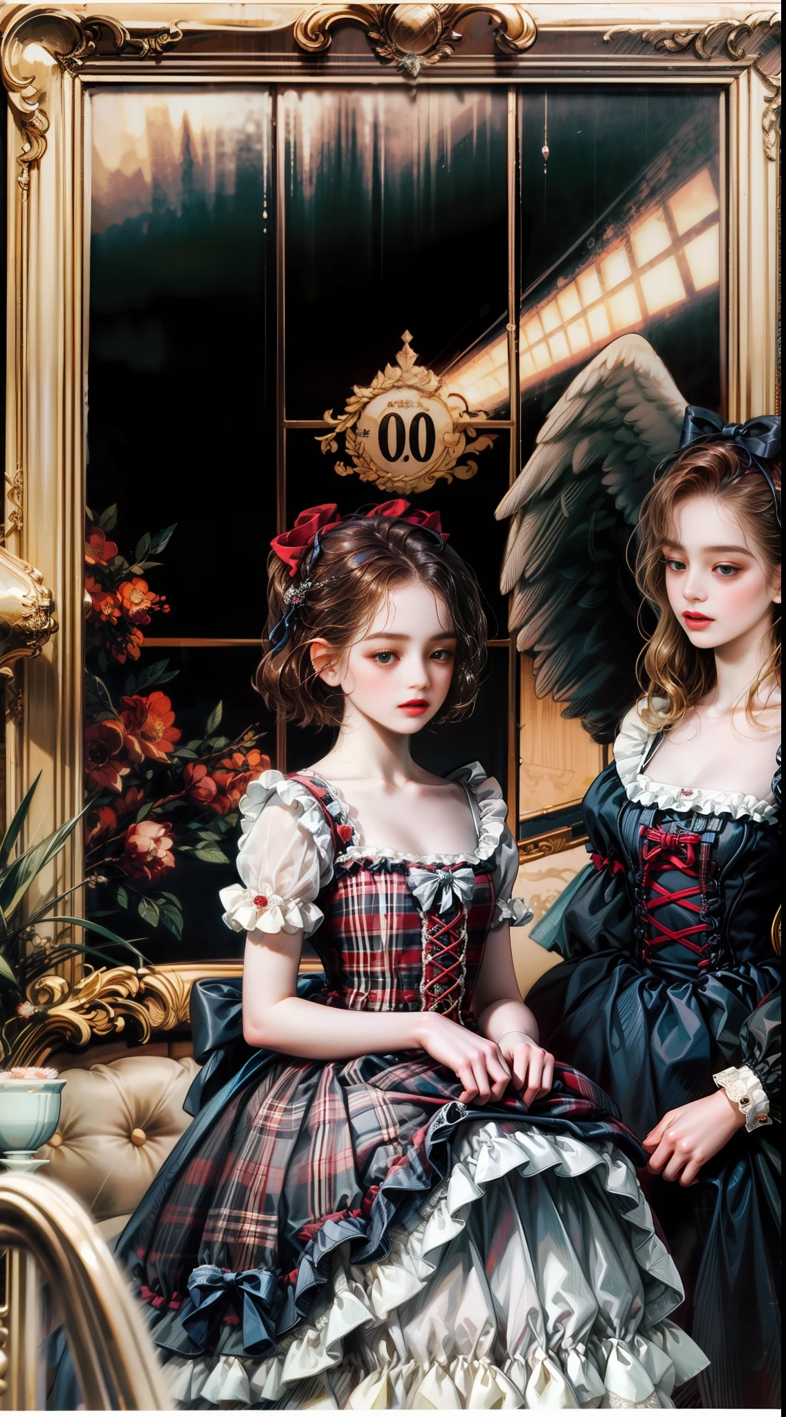 Three girls posing for photos in matching red and black plaid dresses,Angels are beautiful,Magazine scanning,perfume,ta fashion,catalogue photo,Lolityle,magazine photograph,fujicolor photo,garments,Jingfu,magazine photo from 2007,,Comme des Garcon Sport Grunge Literature,Retro,Rock