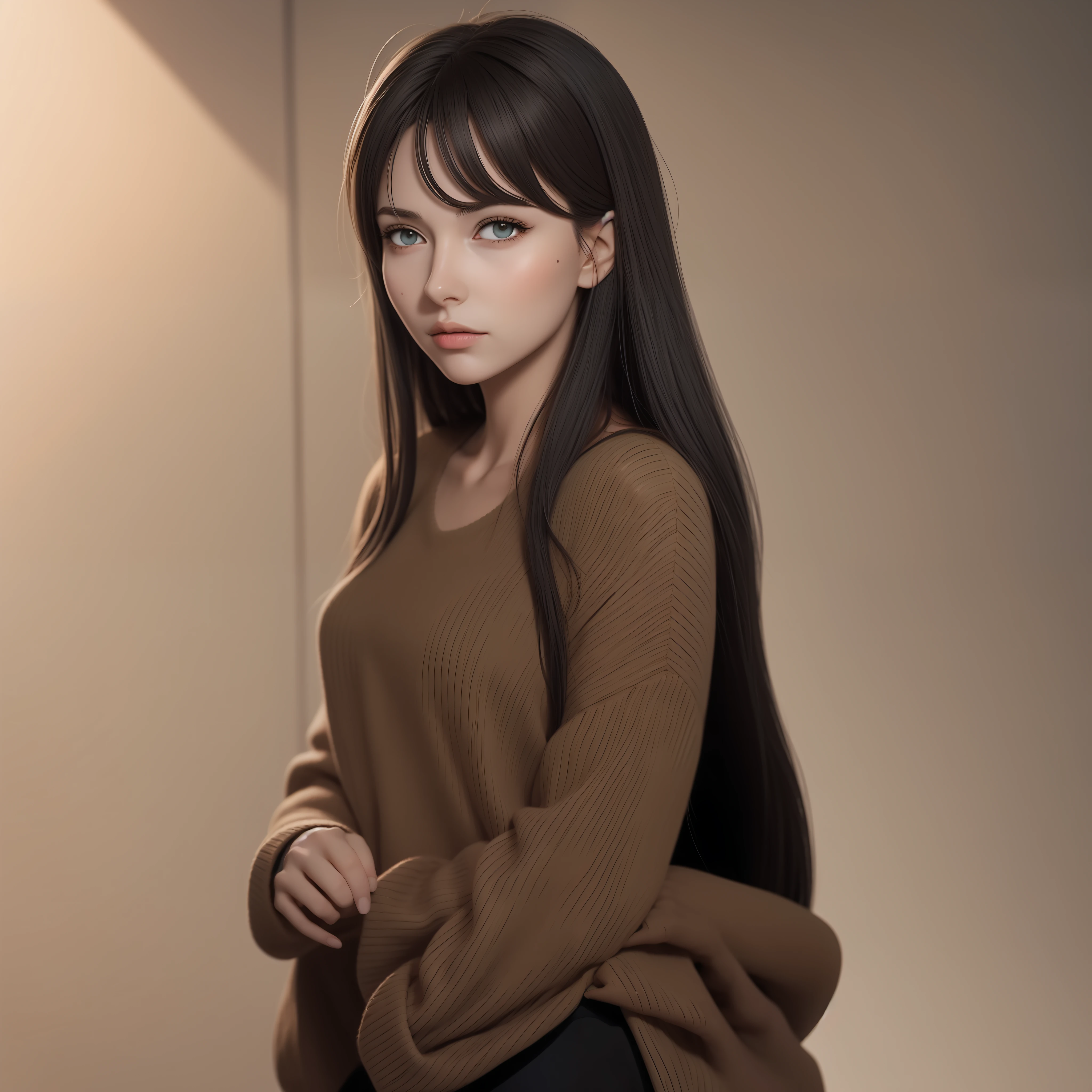 araffe woman with long hair and a sweater posing for a picture, realistic anime 3 d style, made with anime painter studio, [ 4 k digital art ]!!, 8k digital painting, painted in anime painter studio, artwork in the style of guweiz, 8 k resolution digital painting, 8k resolution digital painting, Smooth Anime CG Art