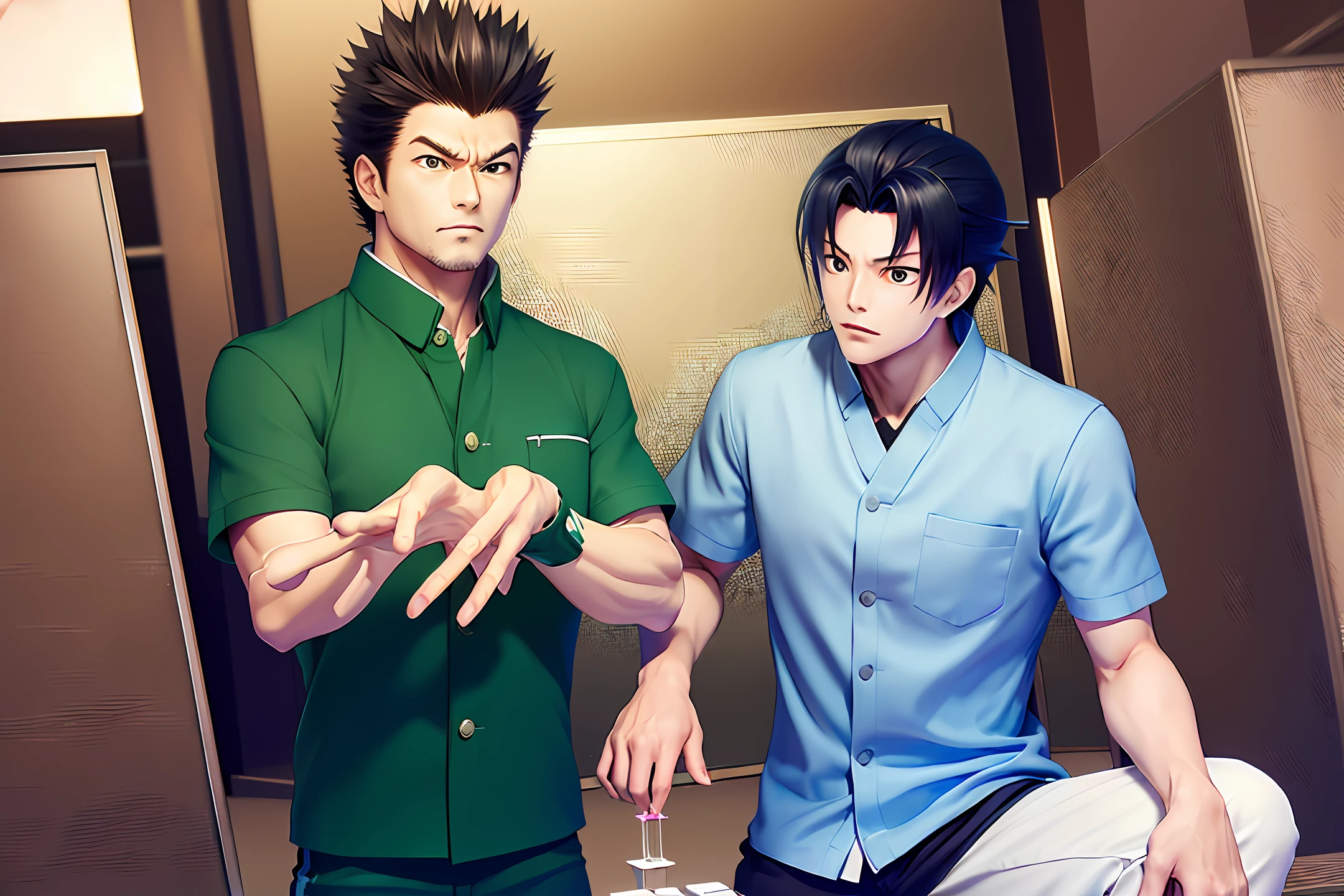 Hakusho Boy Shigeru Akagi，The right hand plays mahjong red five tubes