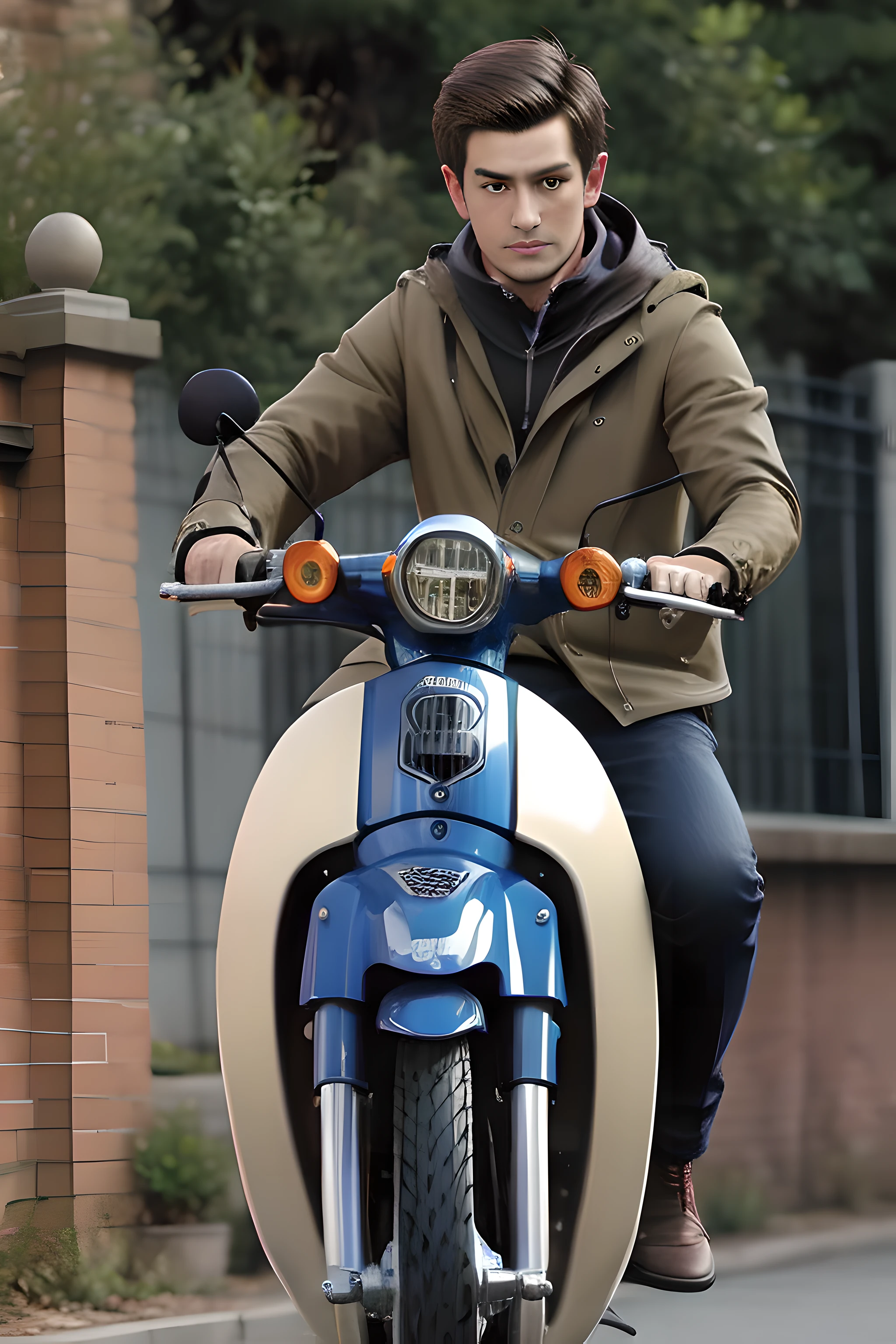 handsome Ethan Winters , cub ,riding , Honda GB500