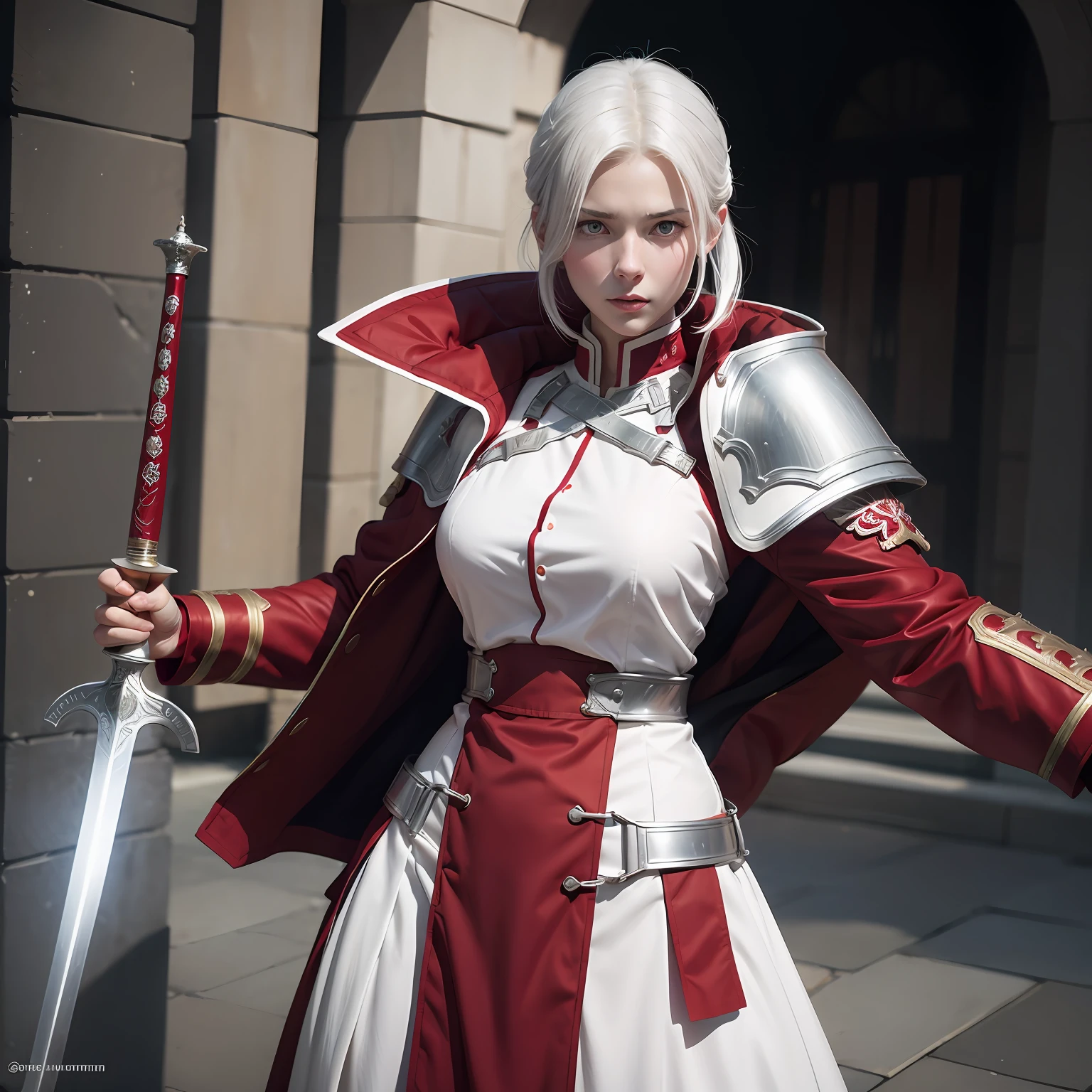 Redcoat，white skinned，rnlong hair，long braid，Look up，The upper part of the body，Need，femele --auto
