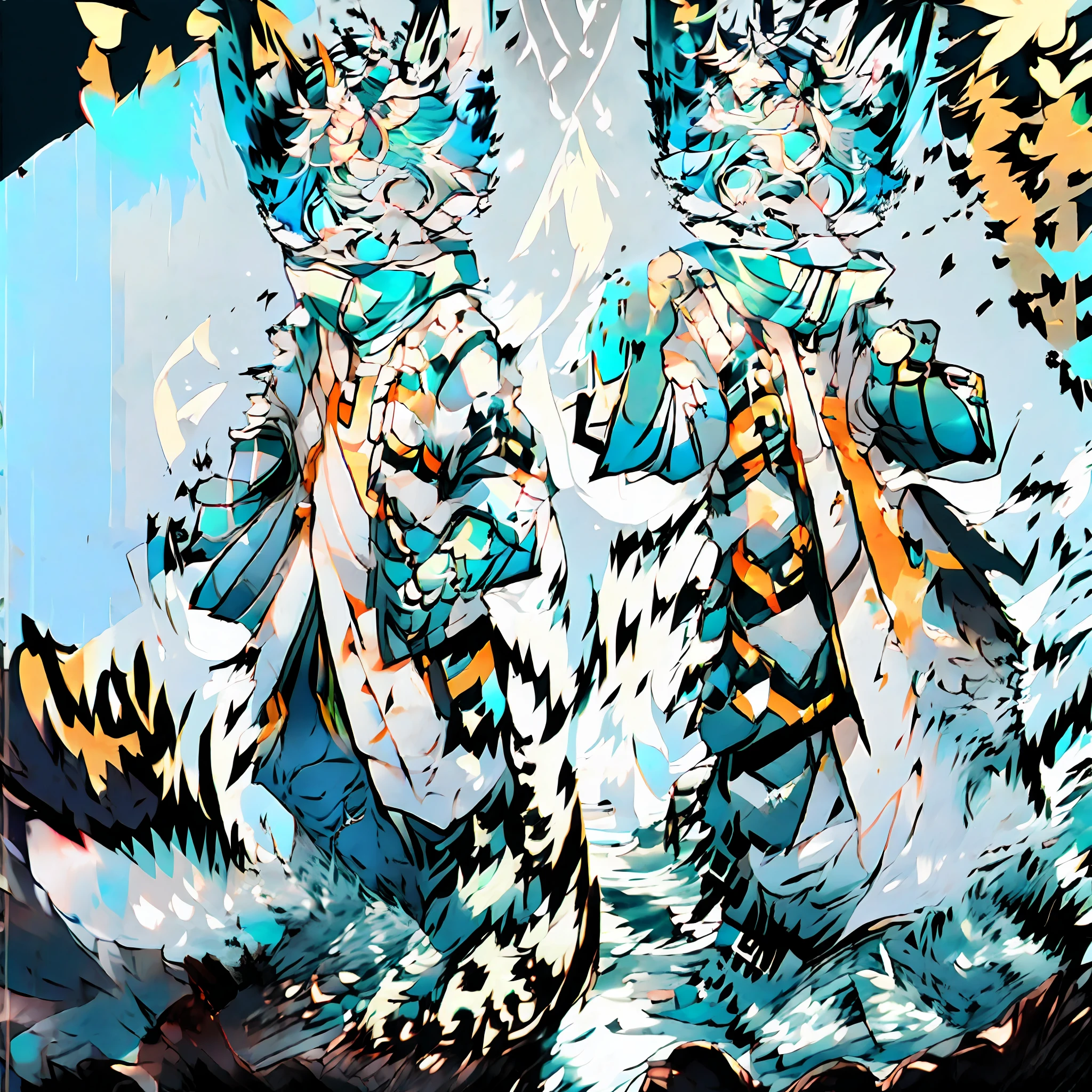Furry Canine Forelimb Hands Hindlimb Leg Foot Standing Shota Little Boy Overall White Head, Arms, Body and legs with blue-black pattern, full body pink flesh pads, eyes blue furry, no clothes, two ears, smile, natural vitality, winter midnight, frozen river, starry sky, looking up
