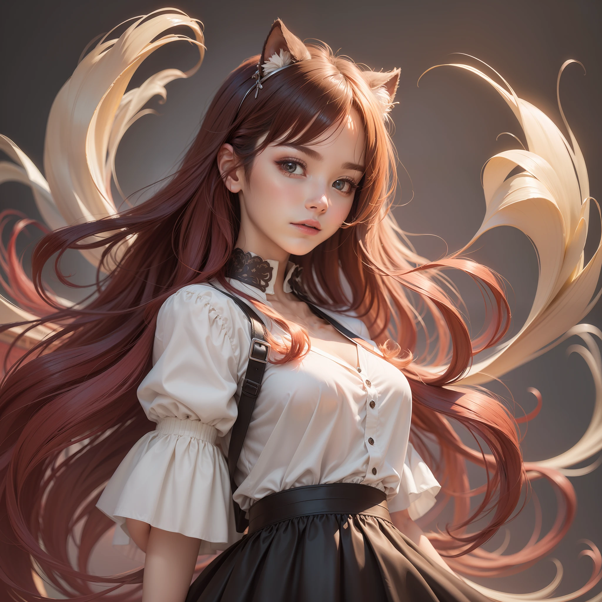 ((巨作))), Ultimate picture quality, With gorgeous((Acrylic painting style)), flowy，elegant ((s girl:1.3)),120 cm long hair, Floating hair，Wearing a JK skirt，It has 8K resolution and fine details，The 16-ynds on her side，Frontal viewing，（marsterpiece， realisticlying， photograph realistic：1.37）