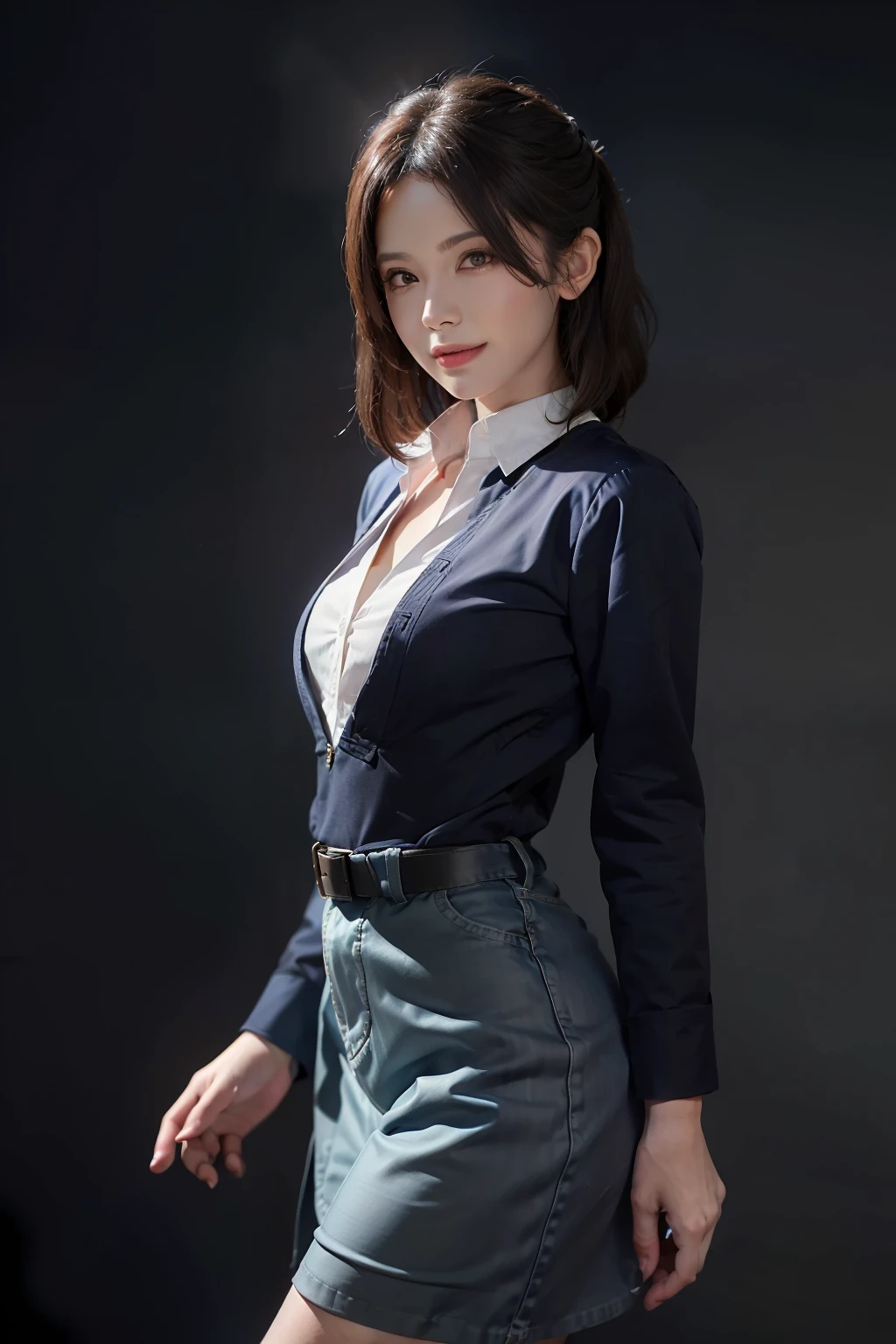 1girl in、Beautiful vintage colors、instagram（Hphotorealistic、hight resolution：1.4）、（（Puffy eyes））、Staring at the viewer、、full bodyesbian（8k、RAW Photography、finely best quality、​masterpiece：1.2）、（realisitic、Hphotorealistic） :1.37)、(foco nítido:1.2)、Professional Writing、photon maping、Radio City、Physically Based Rendering、(de pele branca:1.2)、(small tits:1.2)、Viewer's Perspective、(Middle hair:1.5)、portlate、Purple eye、(has silver hair:1.1)、bangss、(symple background:1.4)、独奏、The upper part of the body、realisitic、(​masterpiece:1.4)、(finely best quality:1.4)、(glowy skin)、fashionGirl、makeups、a smile(Skinny、Mouth closure、full of shyness:1.3)、(Standing、Black Stewardess Uniform、A Necromancer:1.1)、Medium bust、sexypose、@Alice Cross