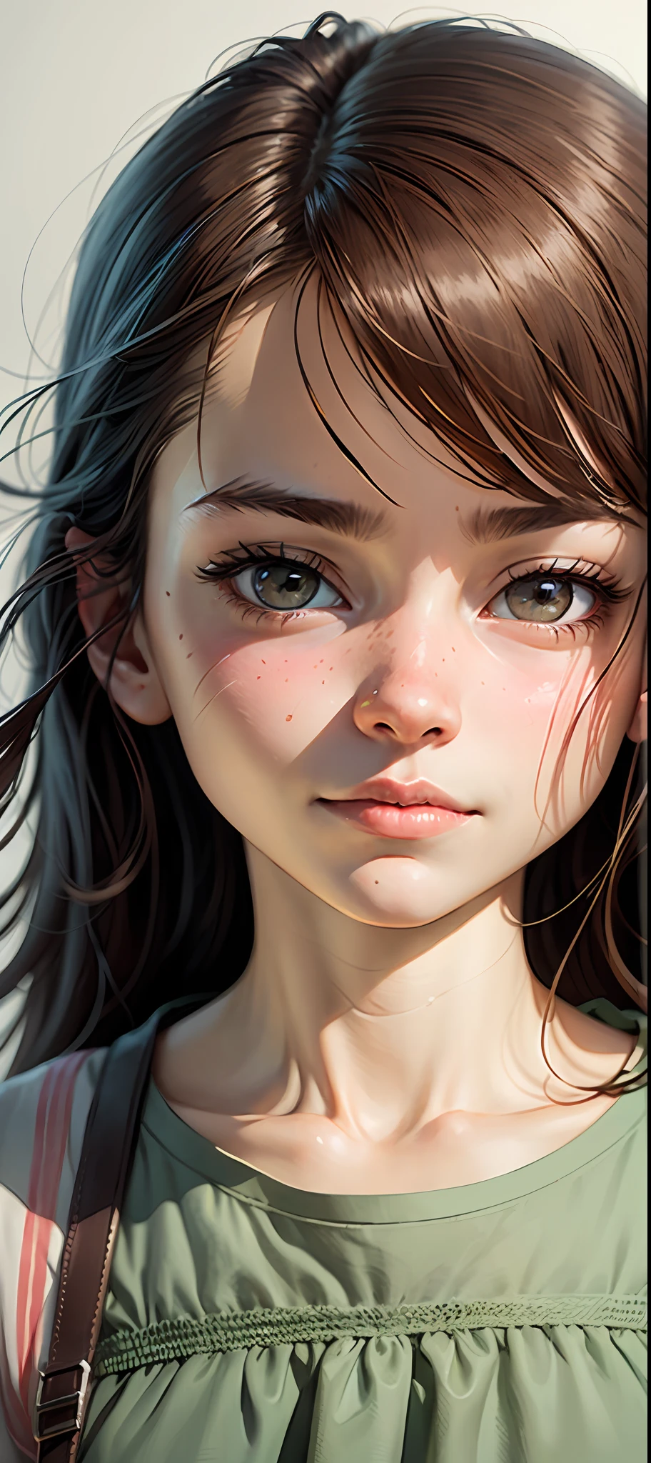 a close up of a cartoon of a girl with a sad face, iwakura lain, flat anime style shading, subtle anime style, saori, in an anime style, close up iwakura lain, slightly happy facial expression --auto