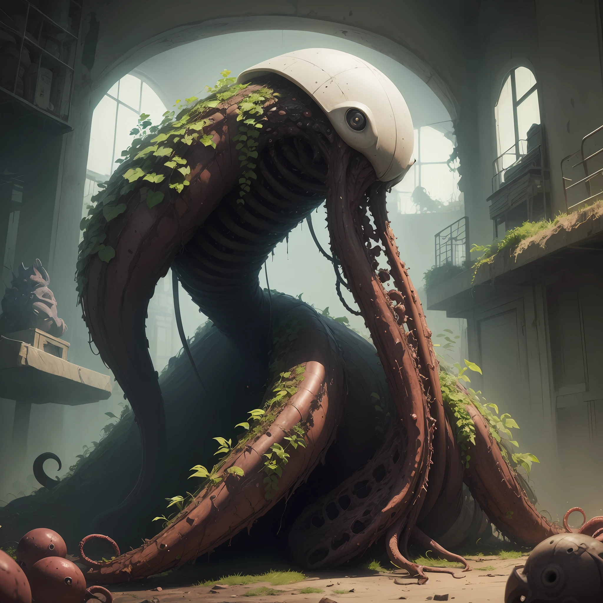 Evil God Crusu，tentaculata，flesh and blood，indescribable，Dense horror，aberration，variation，synthetic，Nonsexual，Machinary，A plant，round form，The future，punk，Cyber