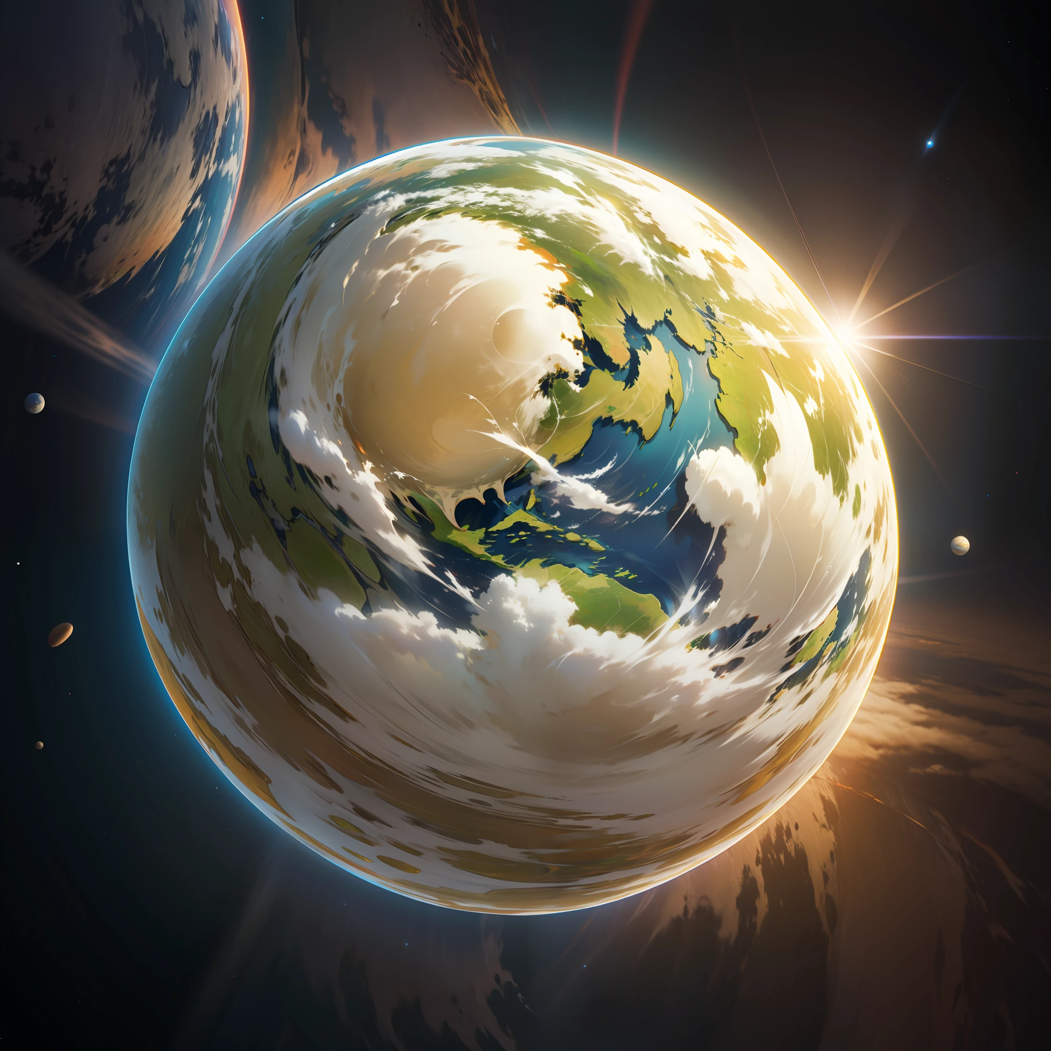 ultra-clear，Top view of the globe，The sun leaks light from next to the earth，planet earth🌍
